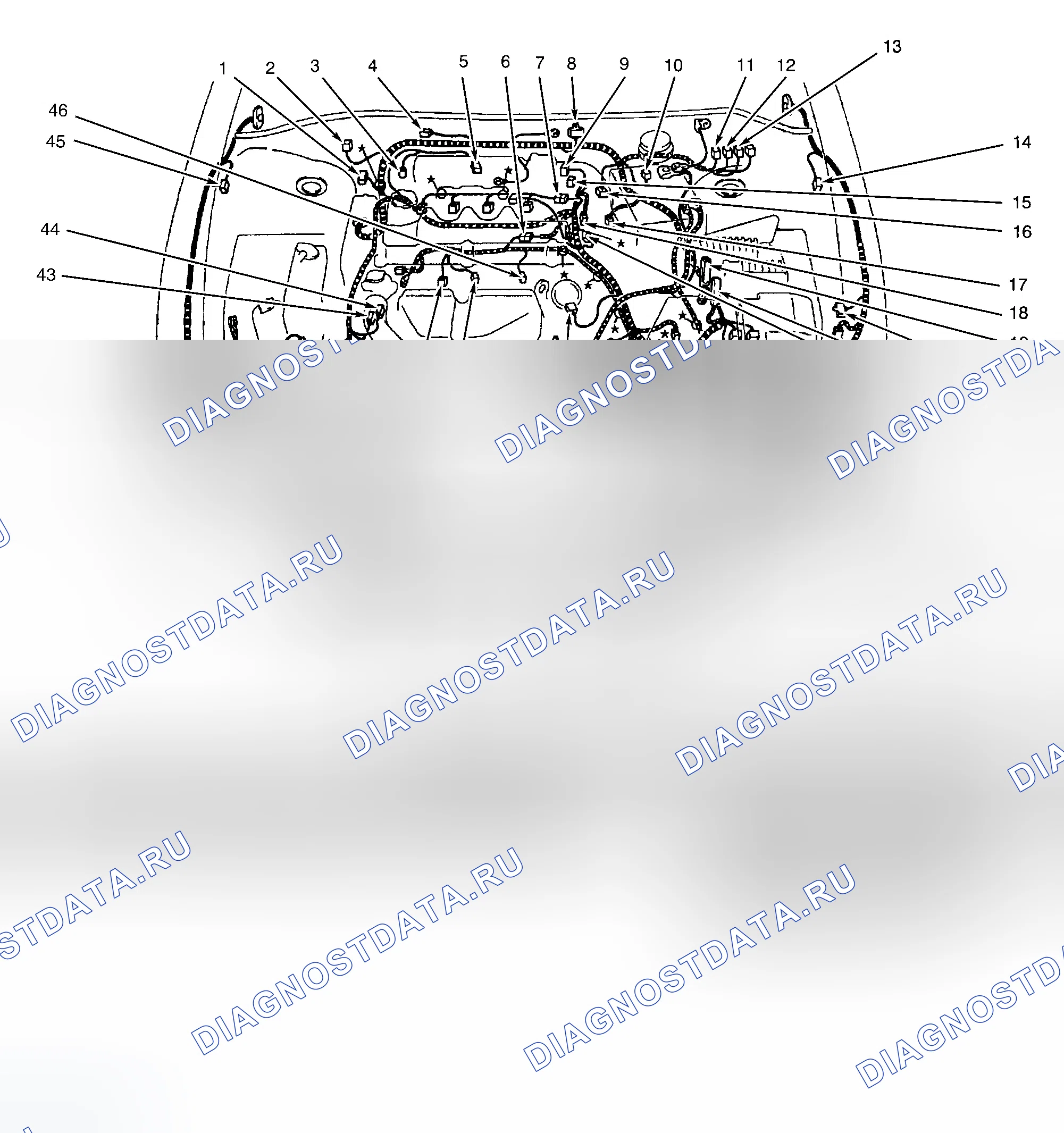 Рис. 1: Моторный отсек (2.0л). Dodge Avenger I