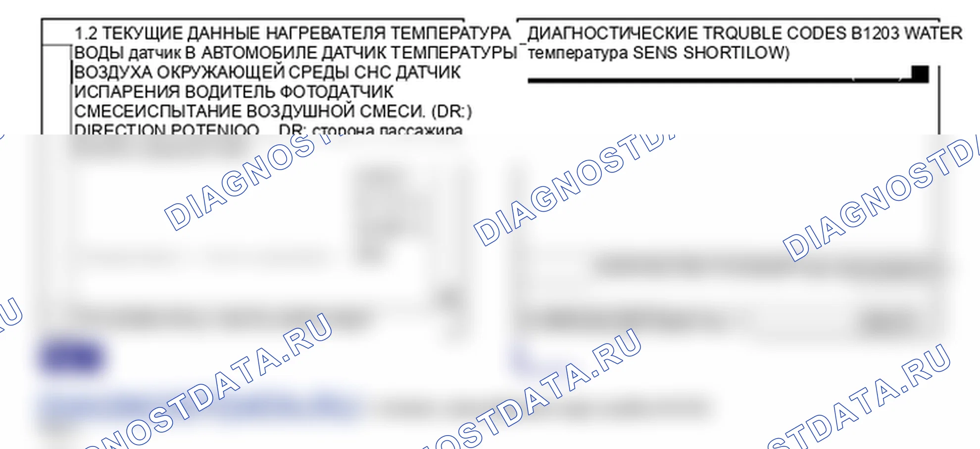 Данные диагностического сканера — B1203. Hyundai Santa Fe CM