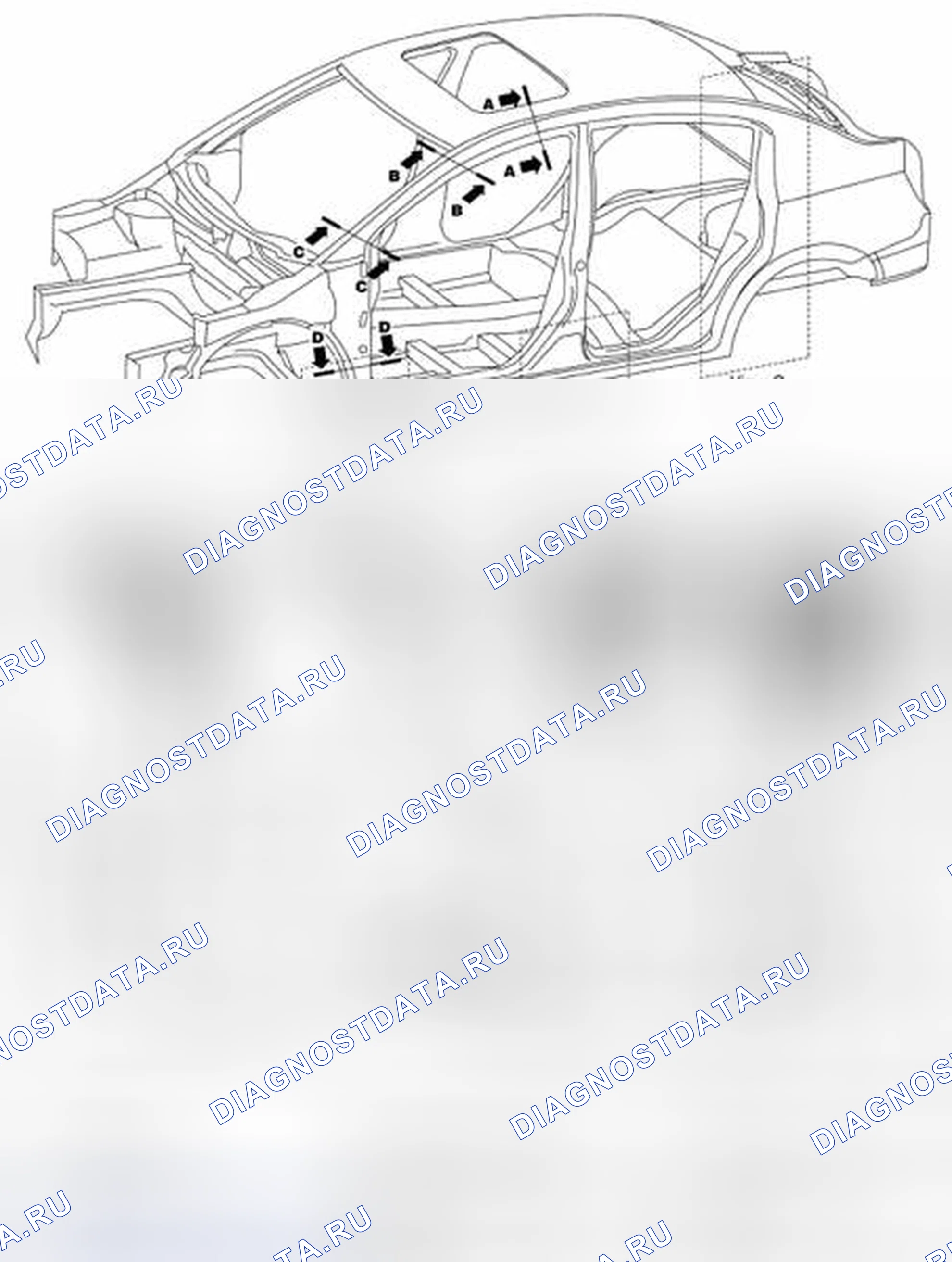 Рис. 286: Идентификация области секции ремонта тела. Nissan Sentra B16