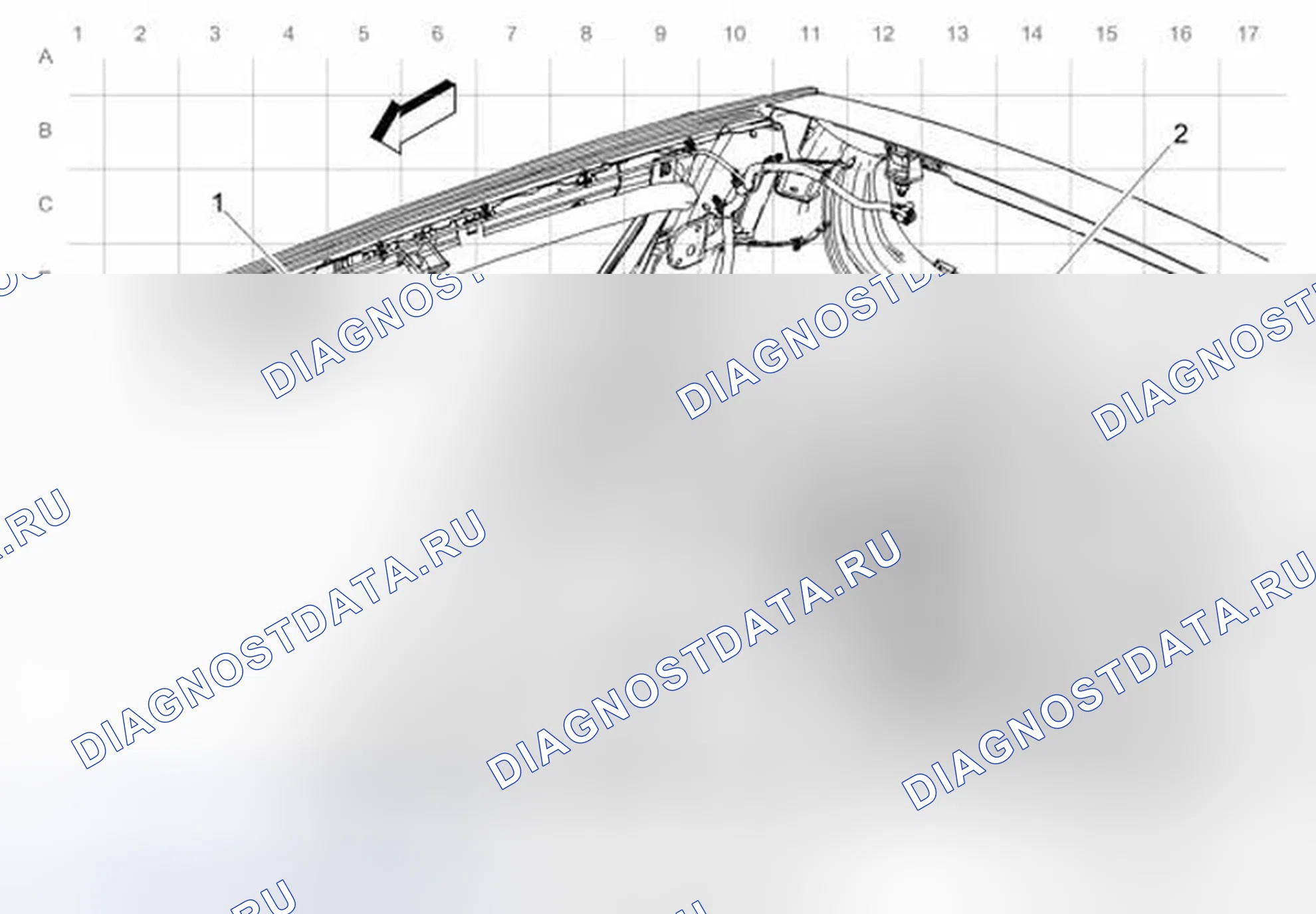 Рис. 41: Прокладка жгутов правого багажного отделения (хэтчбек). Chevrolet Sonic I
