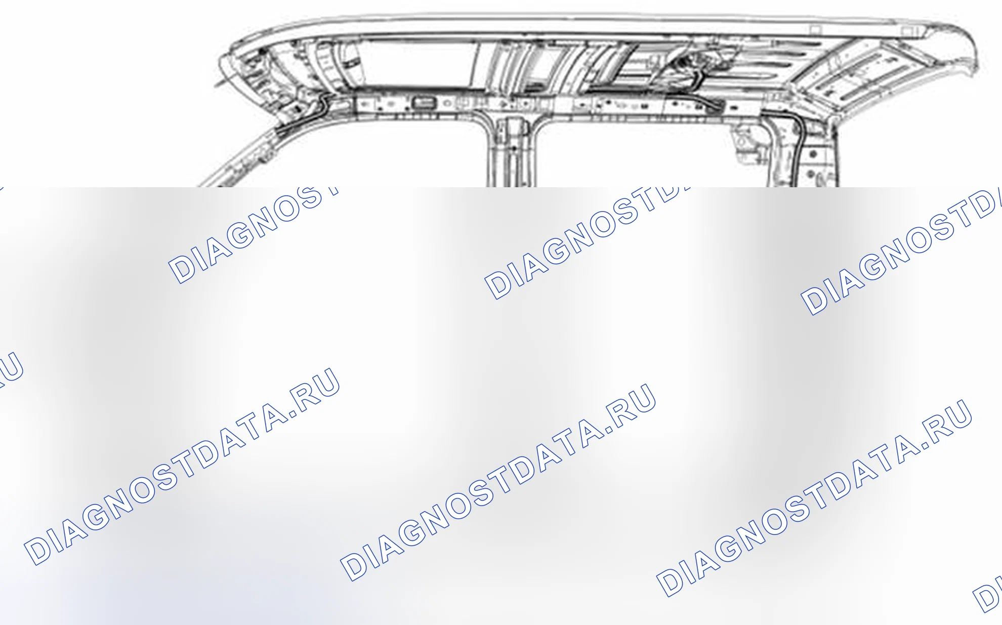 Рис. 23: Прокладка дренажного шланга панели проема крыши. Ford Pickup F250 Super Duty II