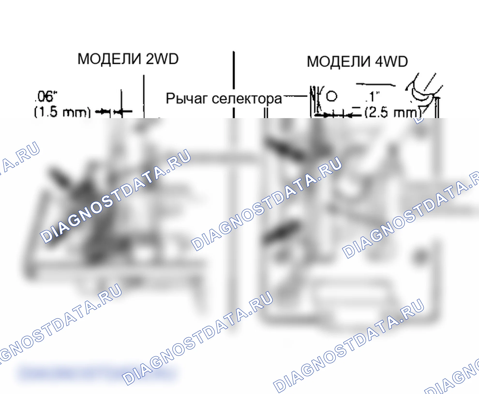 Рис. 43: Регулировка защитного выключателя нейтрали KM146 и MA904A. Mitsubishi Mirage II