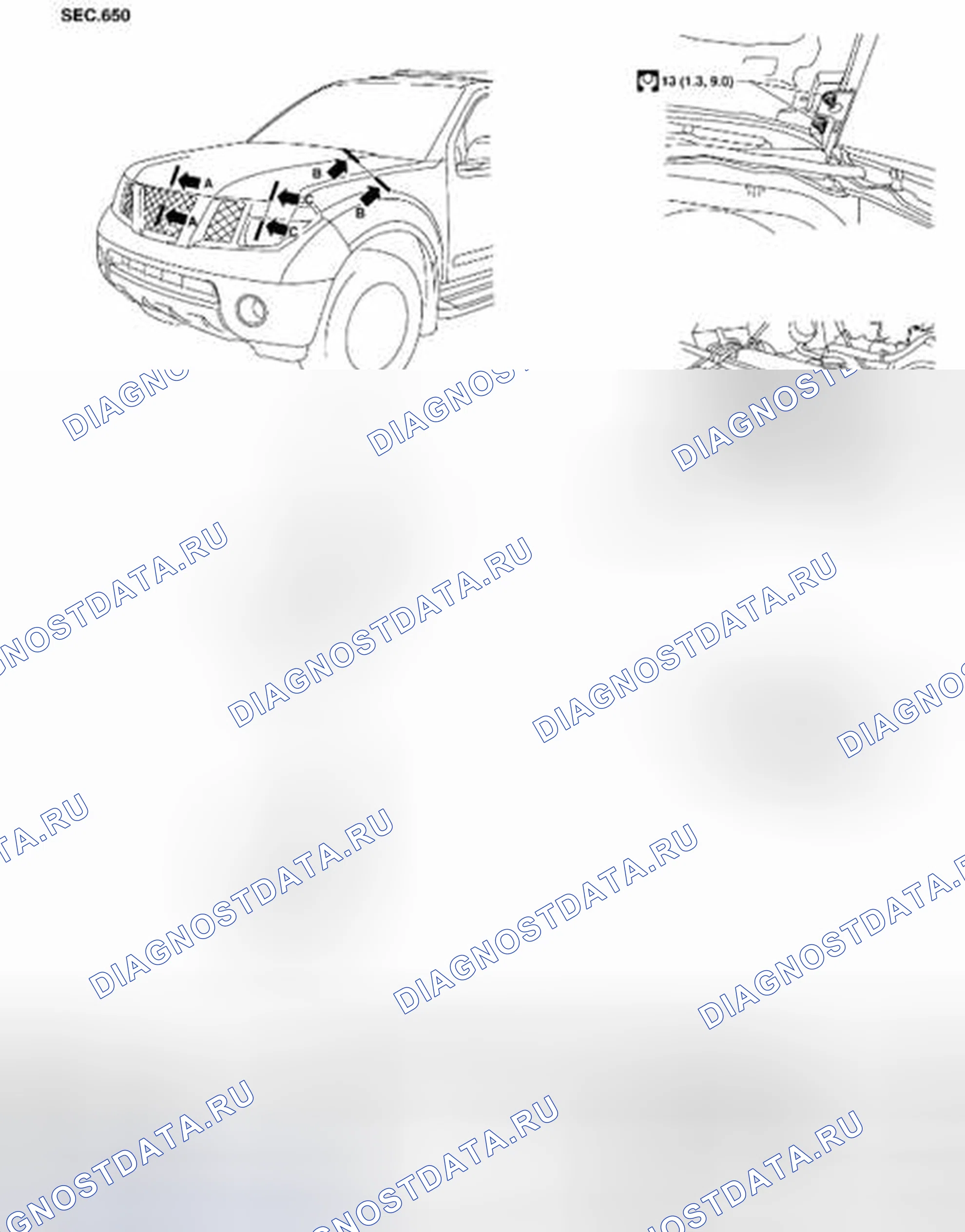Рис. 19: Капот: регулировка фитинга. Suzuki Equator I