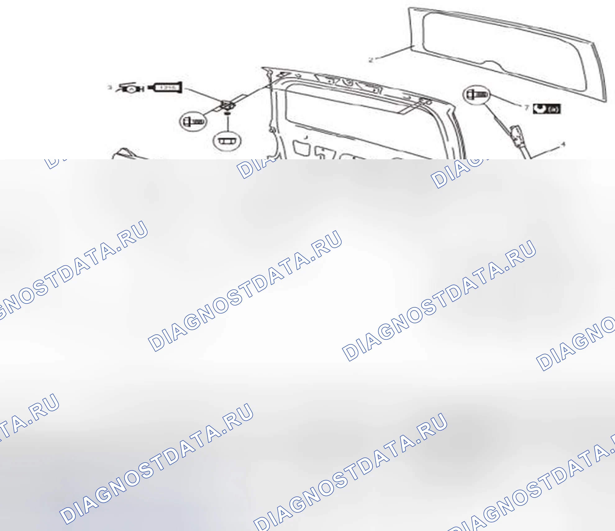 Рис. 34: Компоненты задней торцевой двери в сборе (модель хэтчбек). Suzuki SX4 I