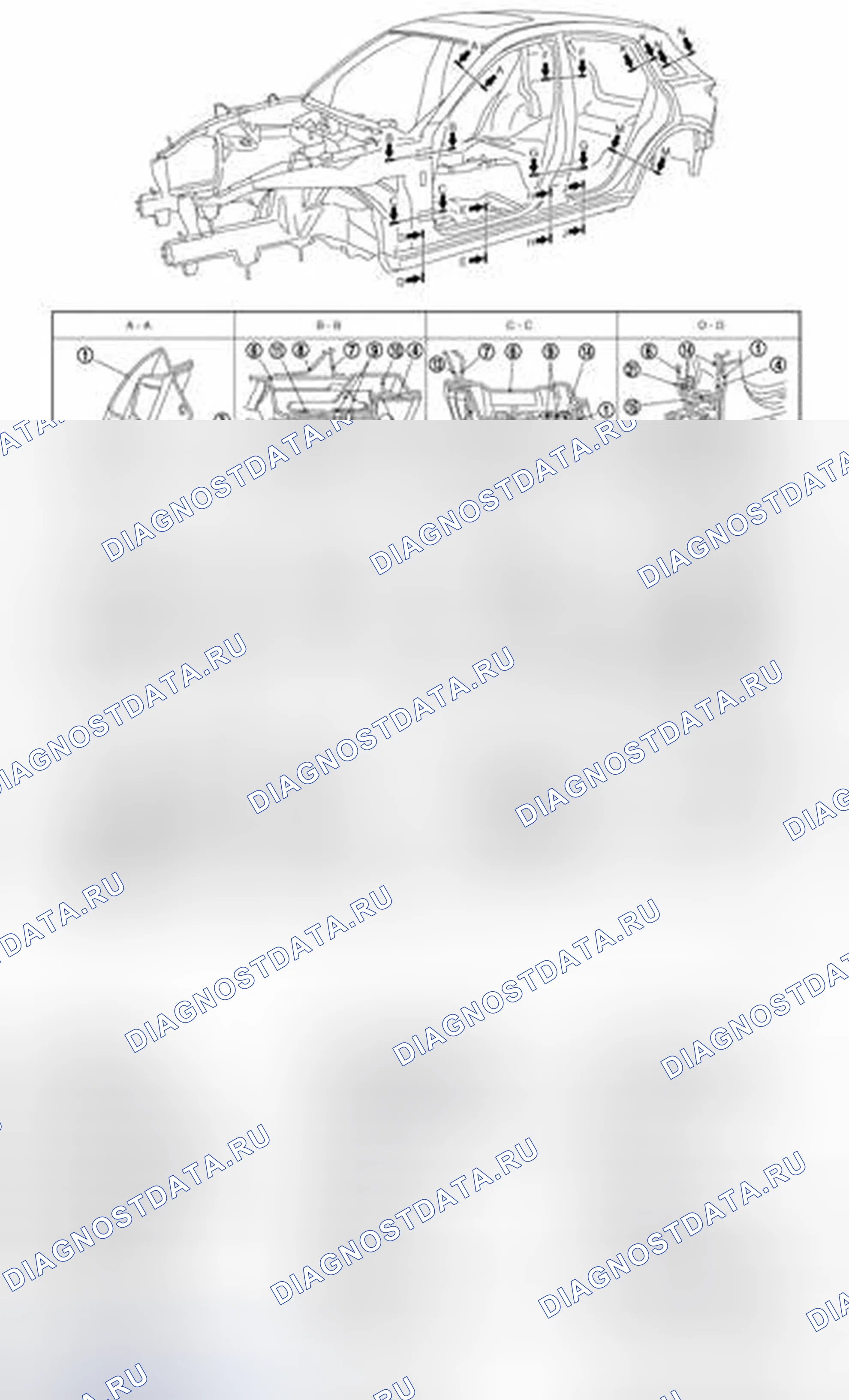 Рис. 218: Конструкция кузова. Infiniti FX35 II