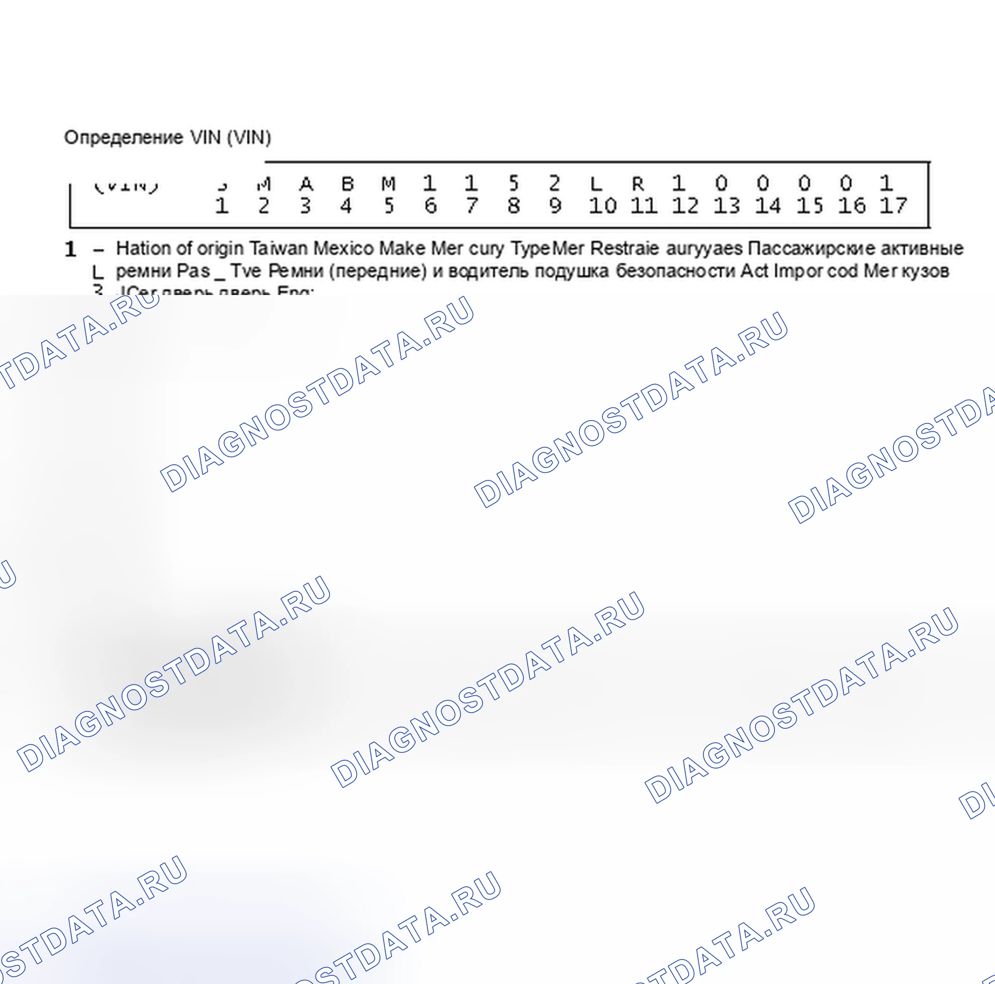Рис. 1: Определение VIN. Mercury Tracer pre-I