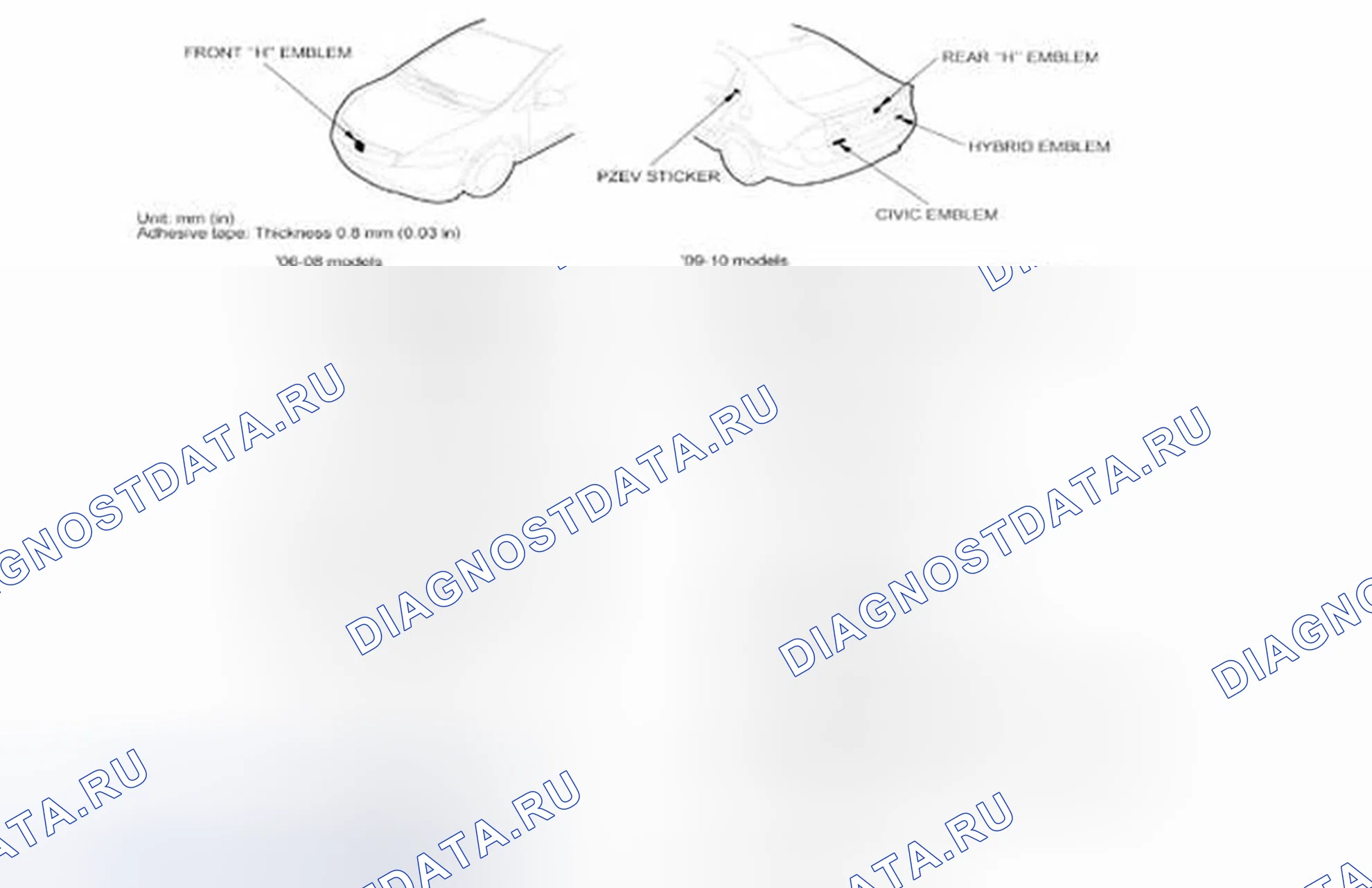 Рис. 204: Замена эмблемы / наклейки. Honda Civic VIII