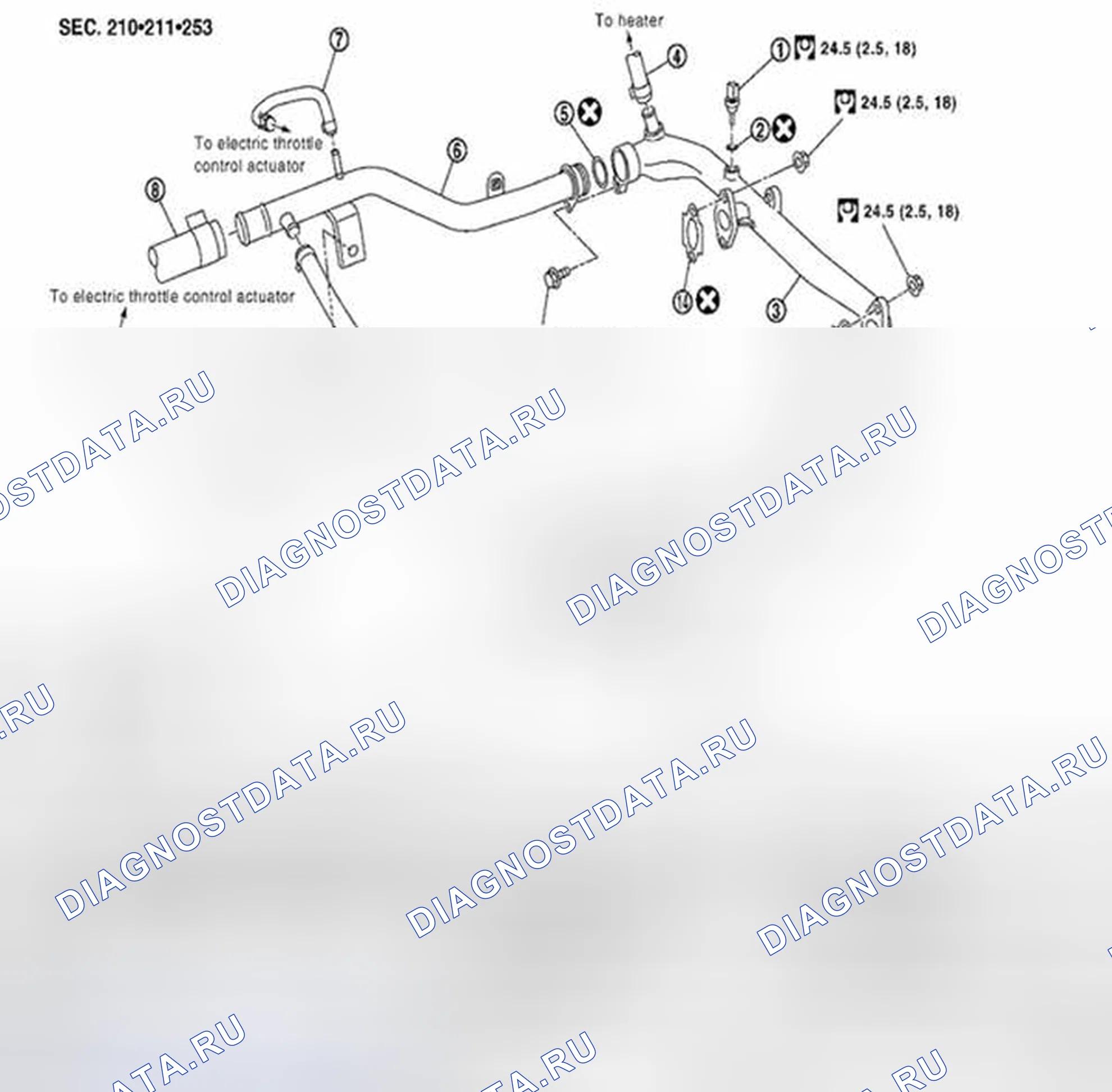 Рис. 40: Водовыпуск и водопровод: вид в разобранном виде. Suzuki Equator I