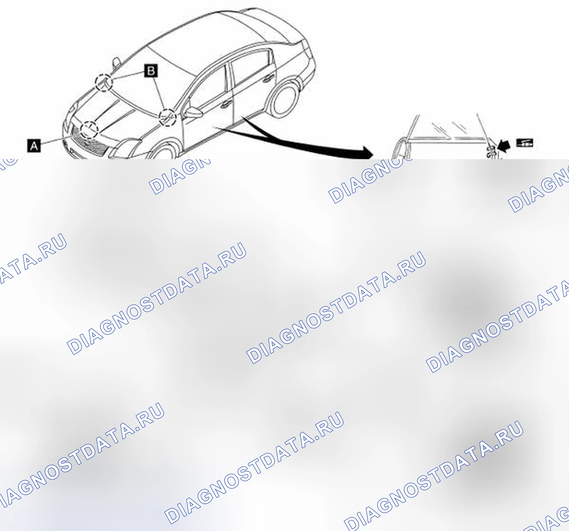 Рис. 66: Идентификация смазочных замков, шарниров и защелки капота. Nissan Sentra B16