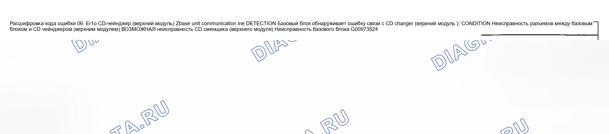 Рис. 15: расшифровка кода ошибки 06: ER10 CD CHANGER (ВЕРХНИЙ МОДУЛЬ) - ЛИНИЯ СВЯЗИ БАЗОВОГО БЛОКА. Honda CR-V III рестайлинг