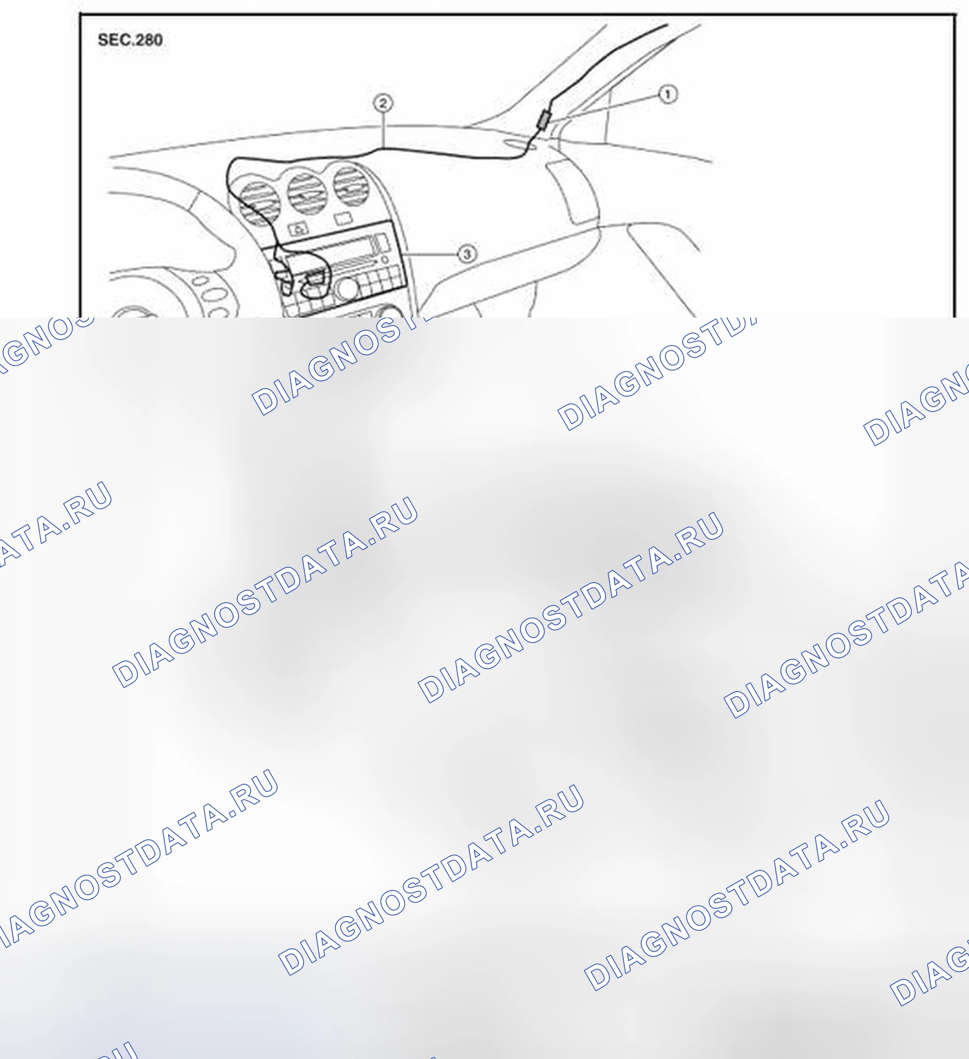 Рис. 43: Расположение антенны. Nissan Altima L32 рестайлинг