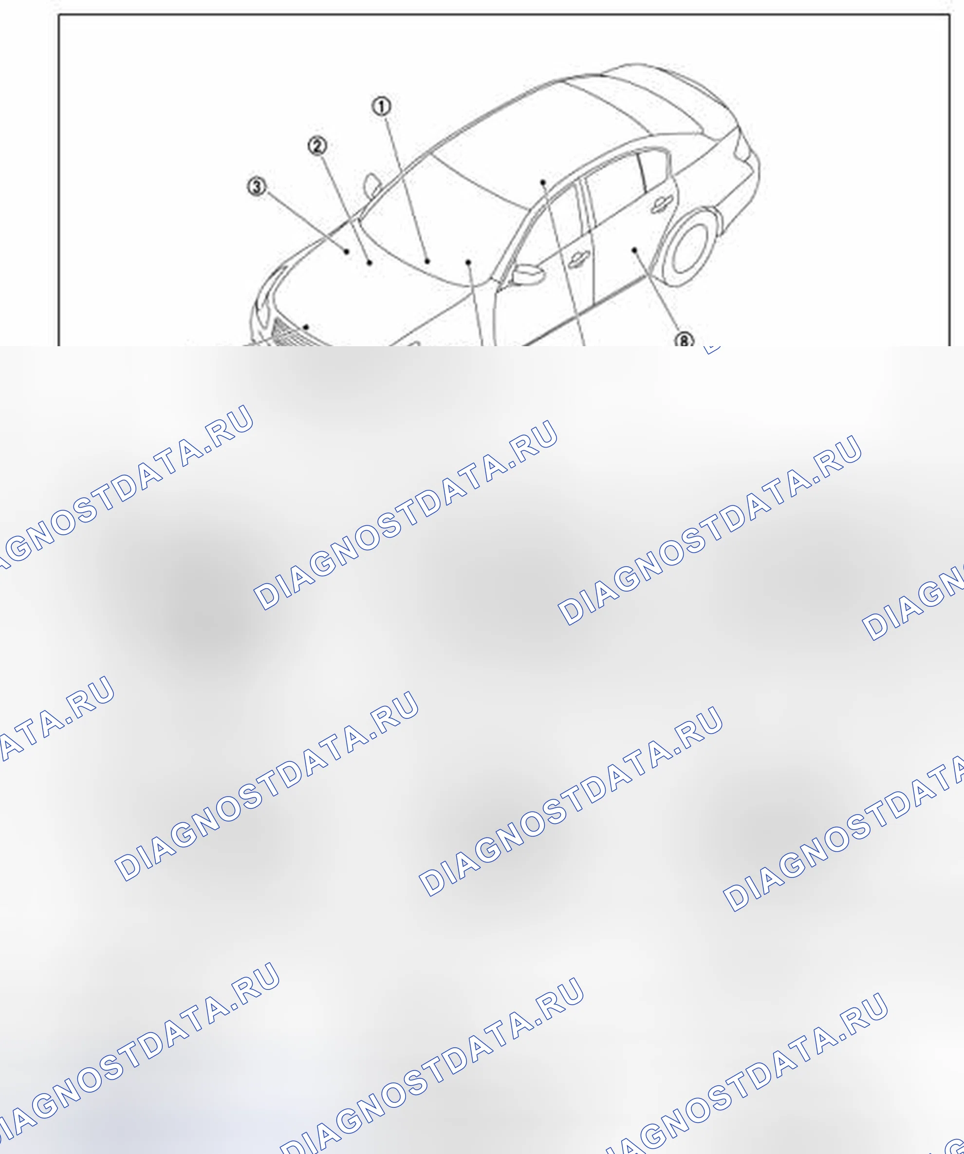 Рис. 47: ИНФОРМАЦИОННЫЙ ДИСПЛЕЙ: расположение компонентов. Infiniti G35 IV