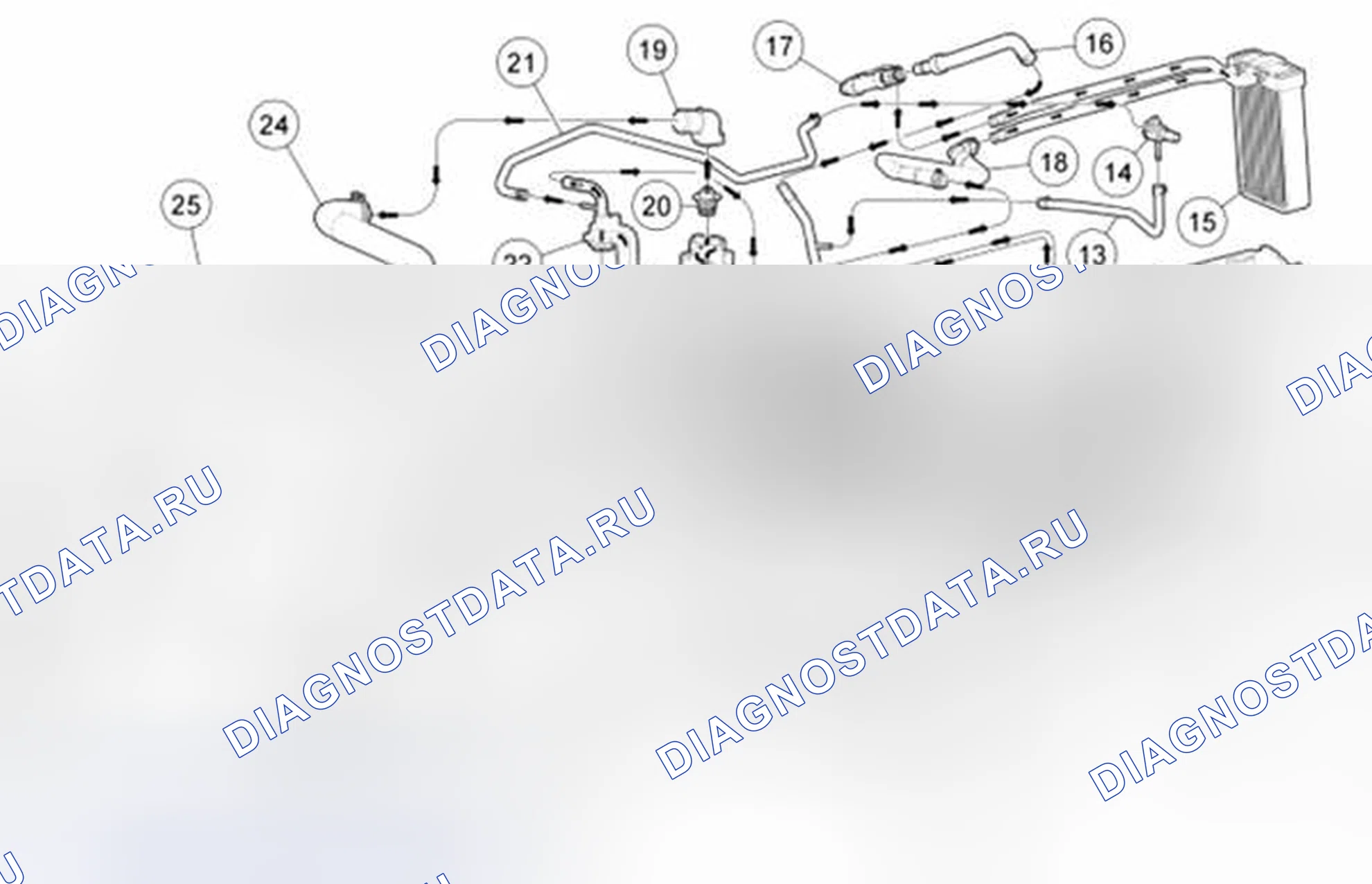 Рис. 16: Схема потока хладагента, 6.8L. Ford Pickup F250 Super Duty II