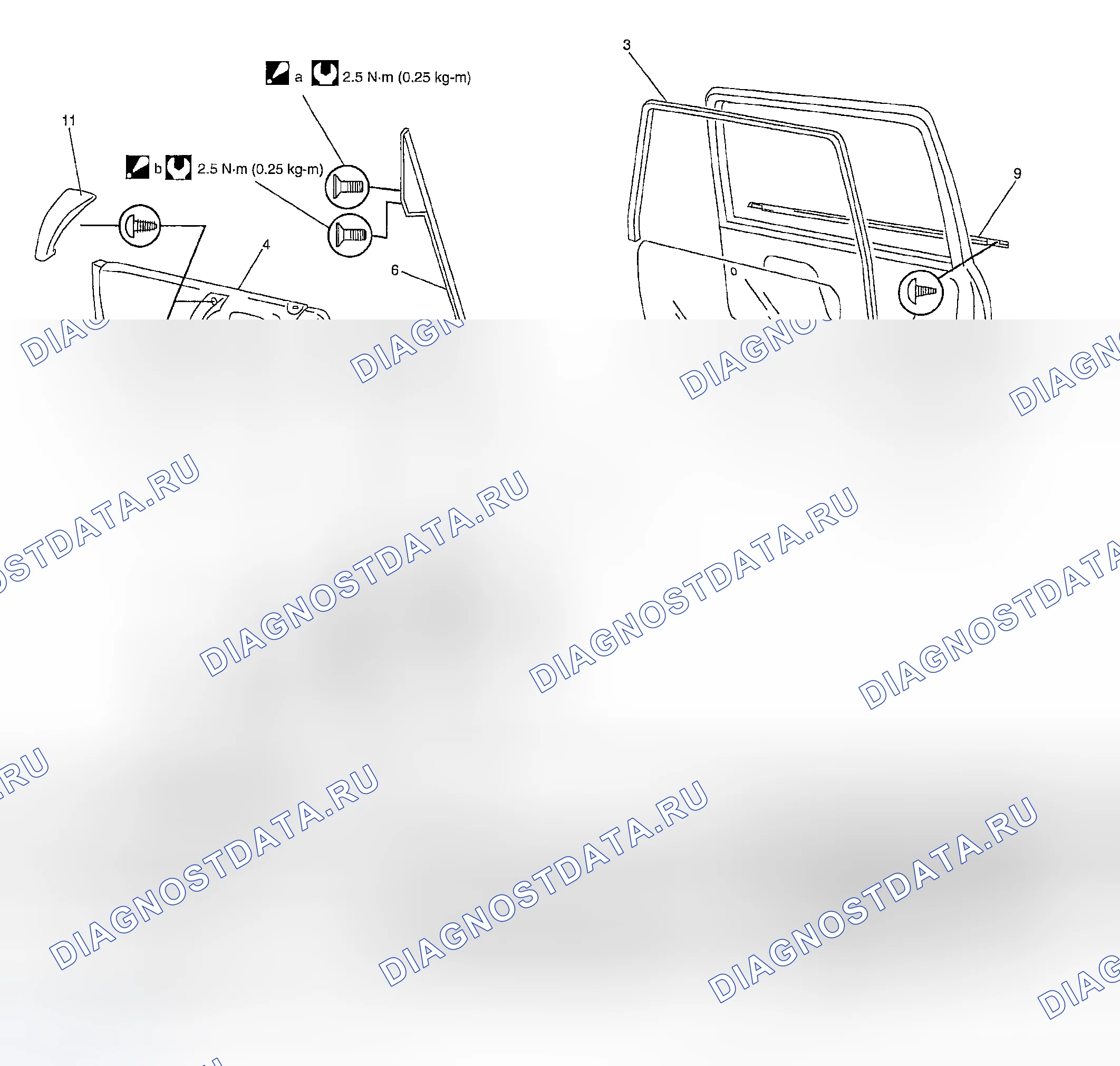 Рис. 26: Компоненты окна задней двери. Suzuki Aerio I