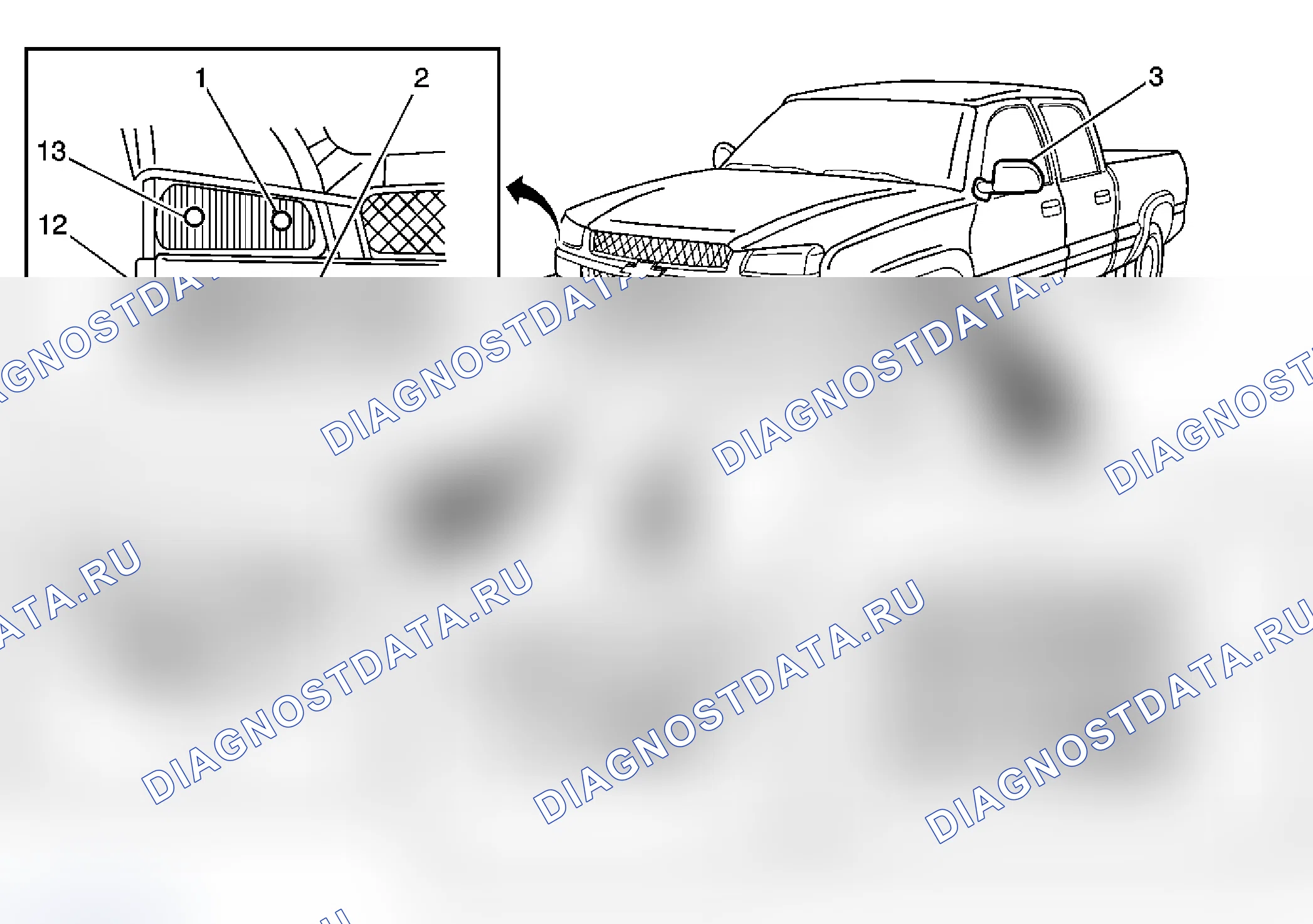 Рис. 1: Виды компонентов систем освещения. Chevrolet Silverado 3500 