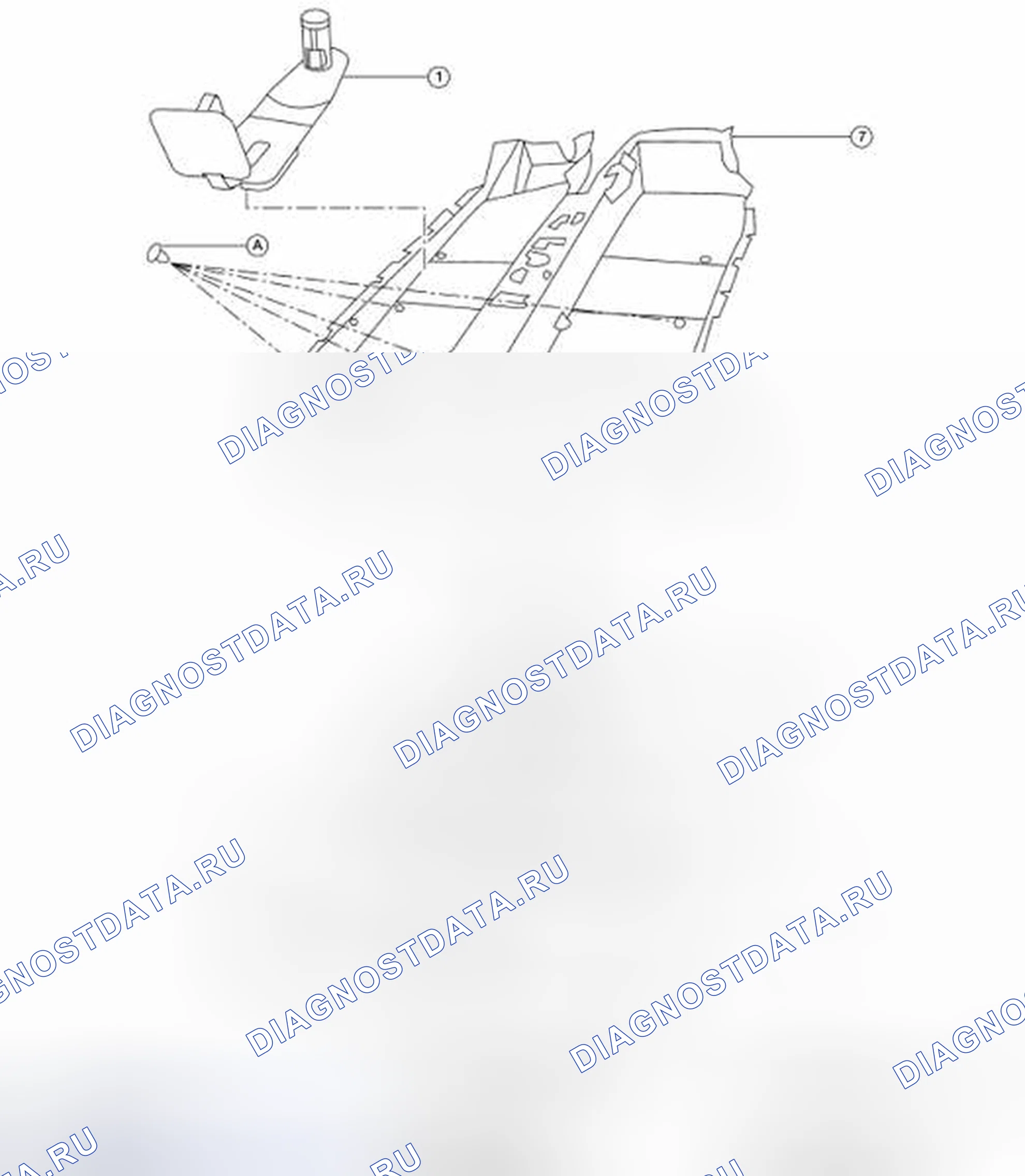 Рис. 40: Идентификация компонентов отделки пола. Nissan Sentra B16