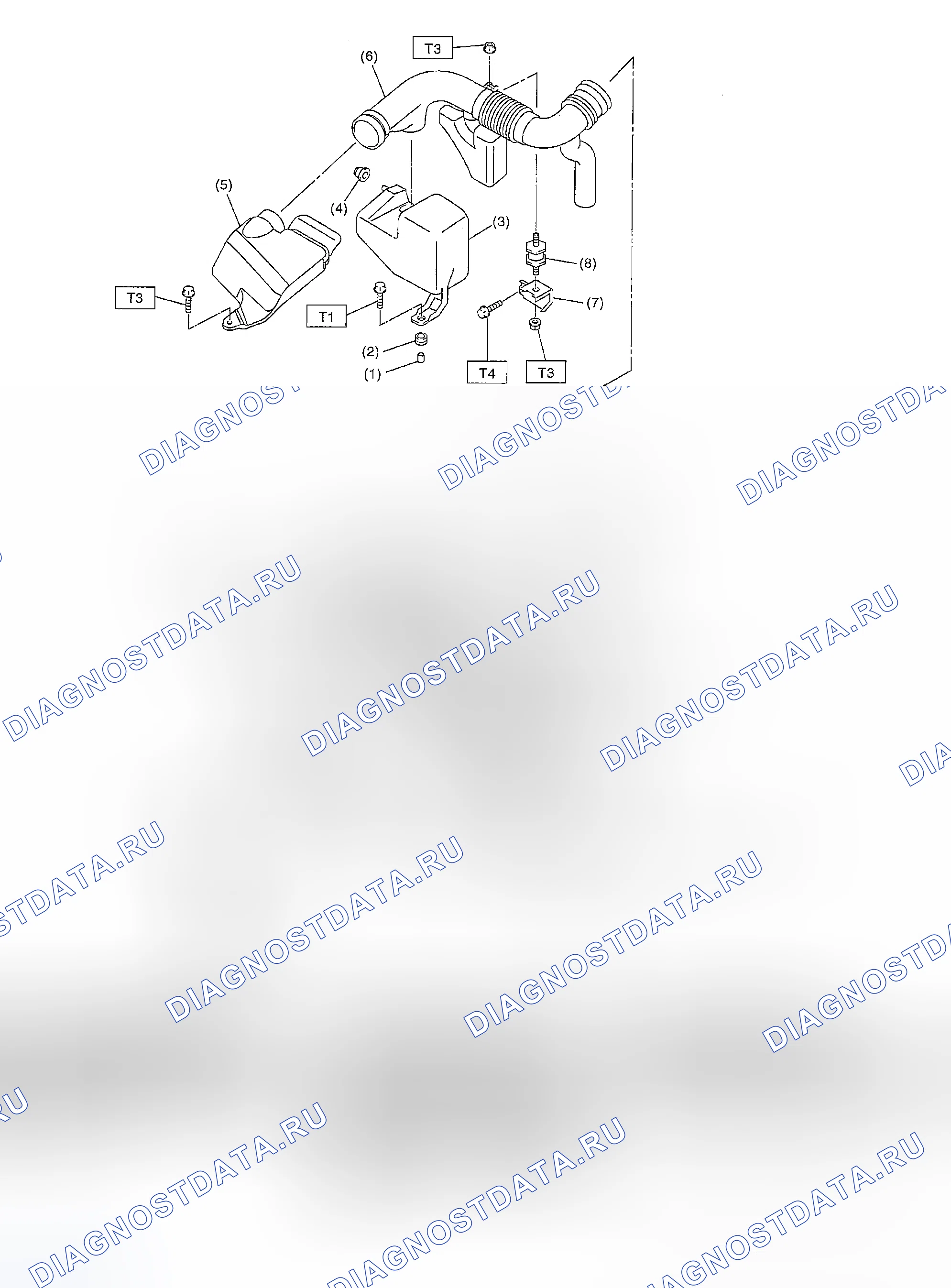 Рис. 140: КОРОБ ВОЗДУХООЧИСТИТЕЛЯ И ВОЗДУХОВОДЫ. Subaru Impreza GD/GC/GG рестайлинг