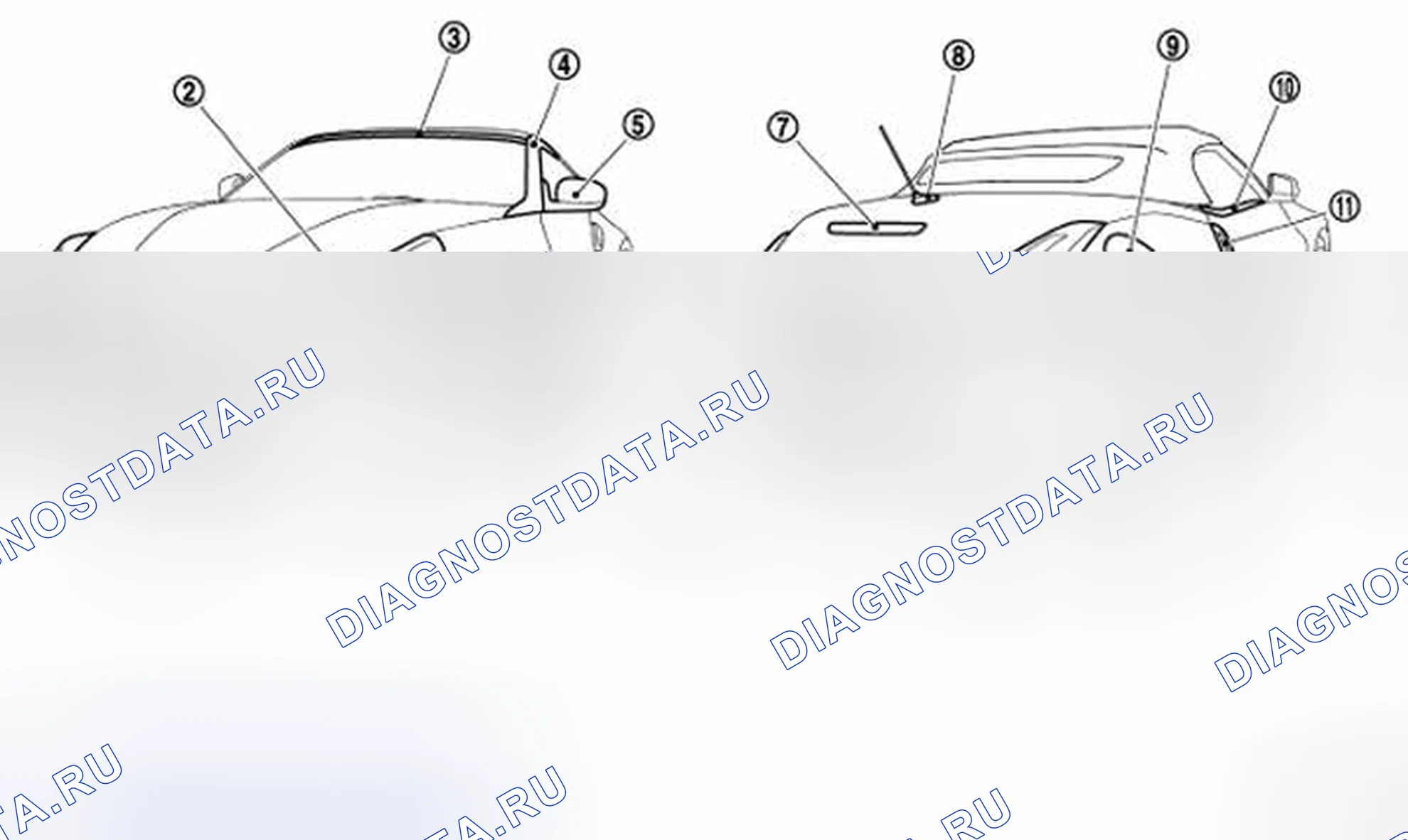 Рис. 116: Расположение пластмассовых деталей. Nissan 370Z I рестайлинг