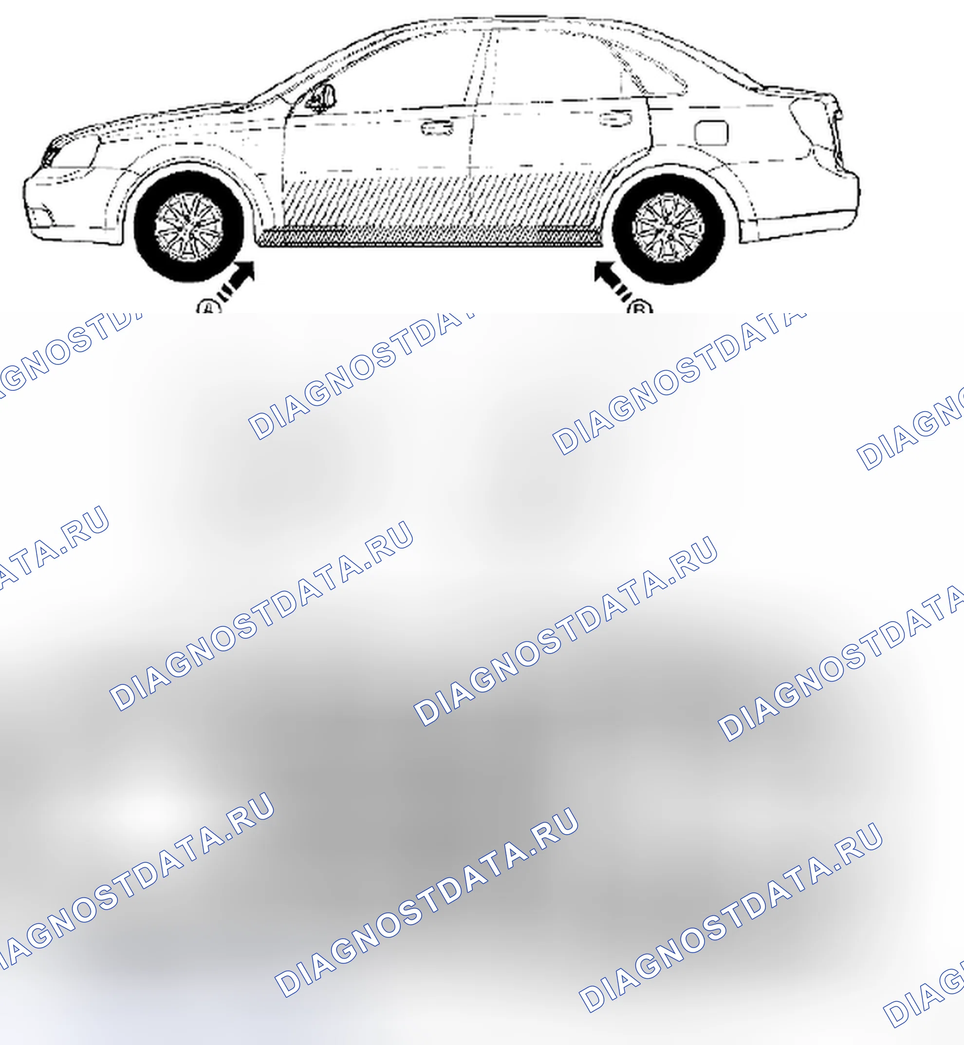 Рис. 50: Область, покрытая антикоррозионными средствами. Suzuki Forenza I