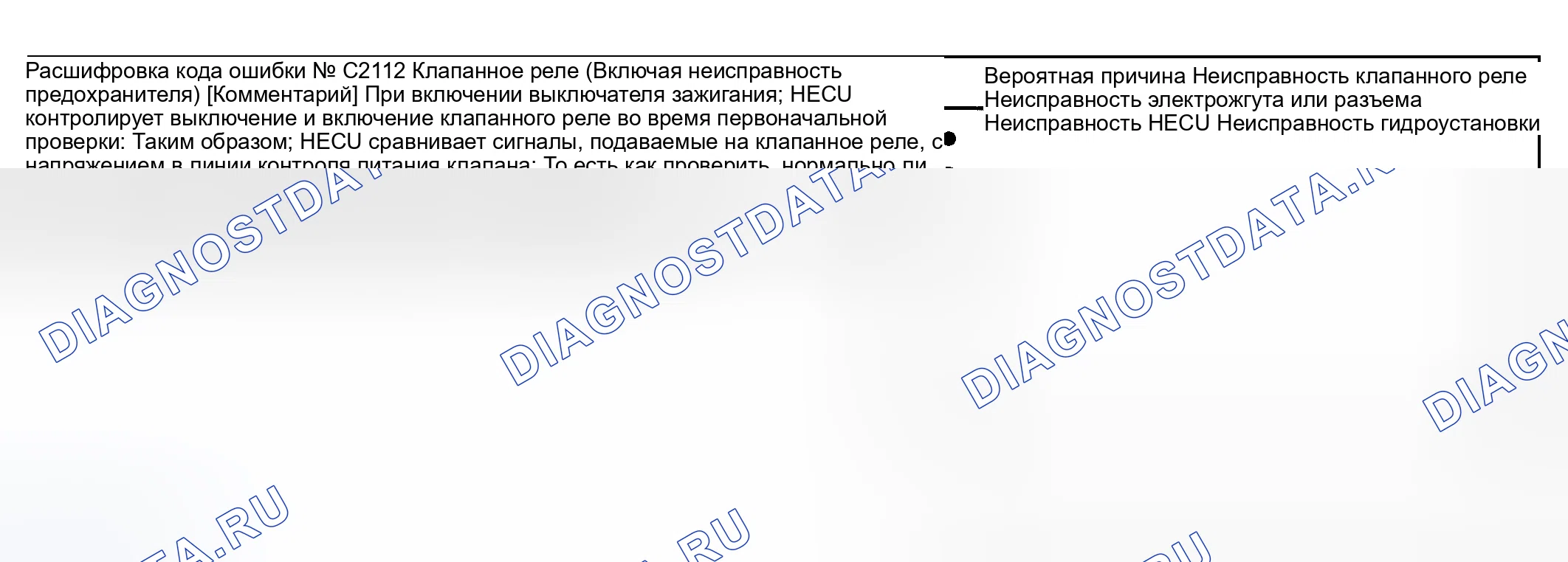 Рис. 26: расшифровка кода ошибки C2112: Реле клапана (включая отказ предохранителя). Geely Okavango I