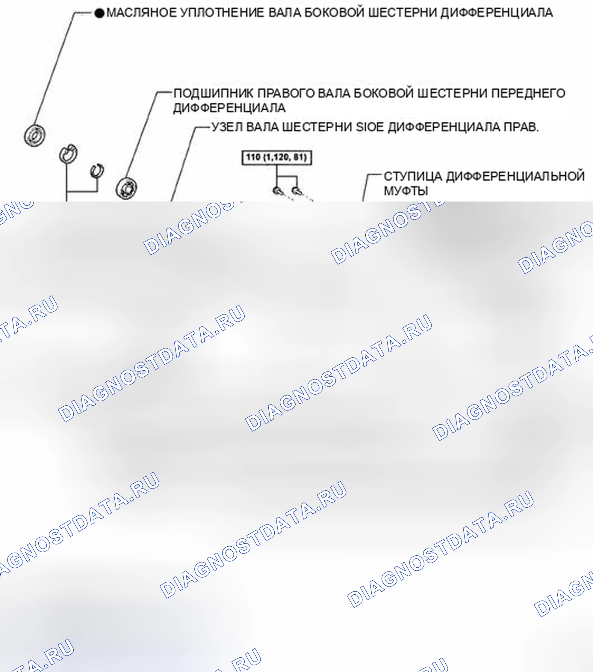 Рис. 19: Идентификация компонентов держателя переднего дифференциала 1GR-FE со спецификациями крутящего момента - для 4WD (2 из 3). Toyota 4Runner IV рестайлинг