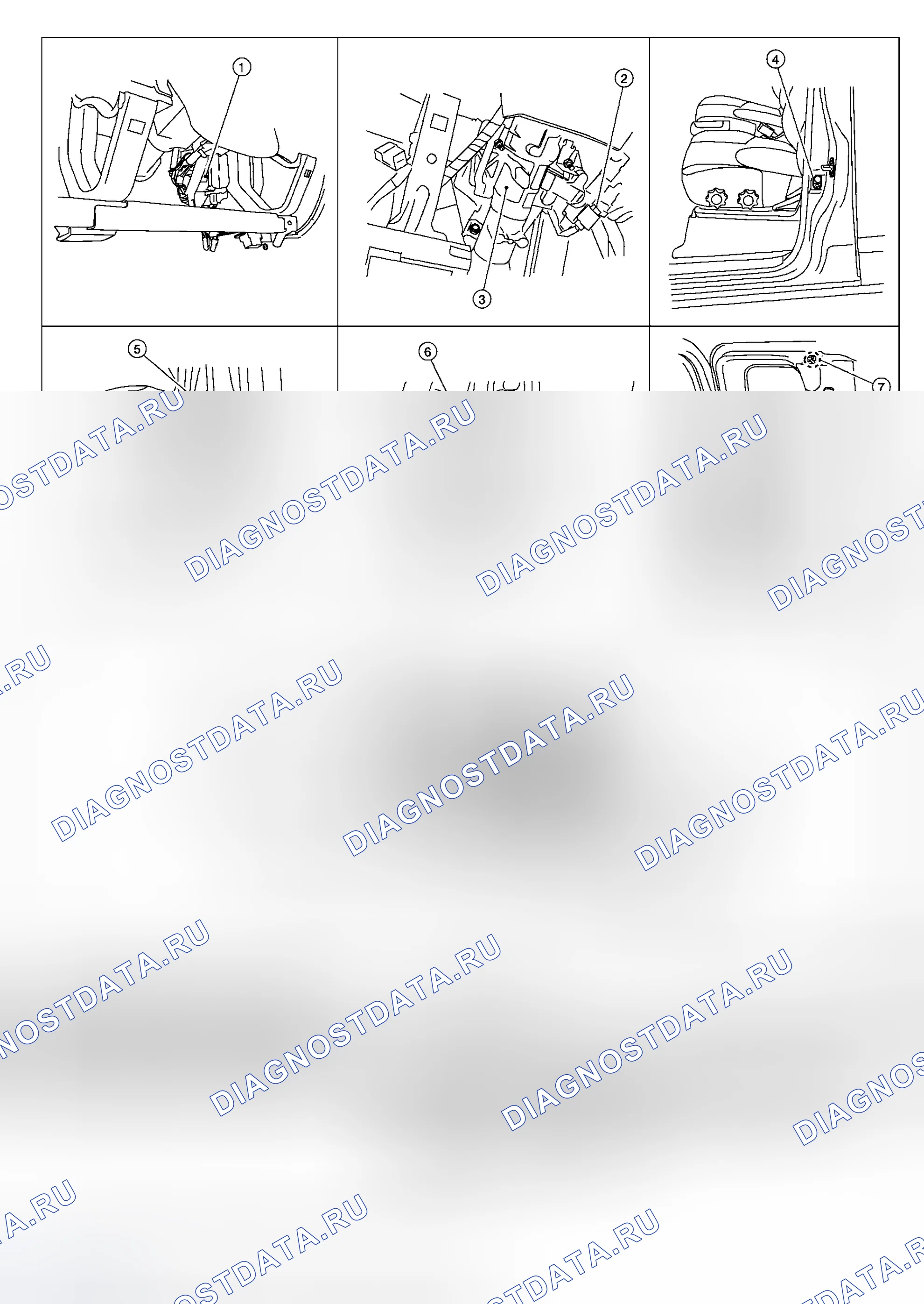 Рис. 76: Расположение компонентов и соединителей кабелей. Honda Odyssey I