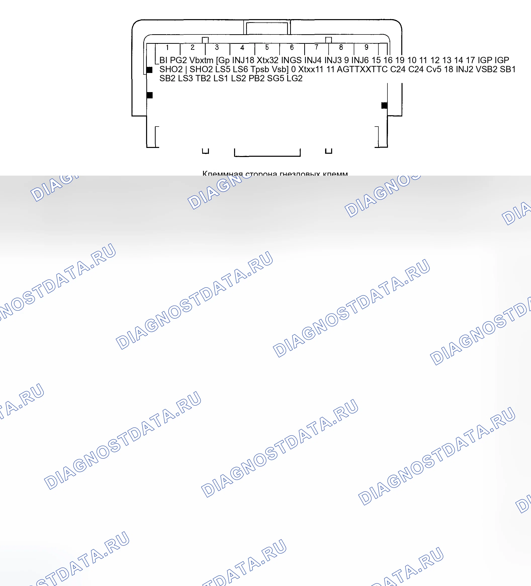 Рис. 17: Входы и выходы ИКМ на разъеме B (ТРЕУГОЛЬНИК) (44P). Honda Ridgeline I