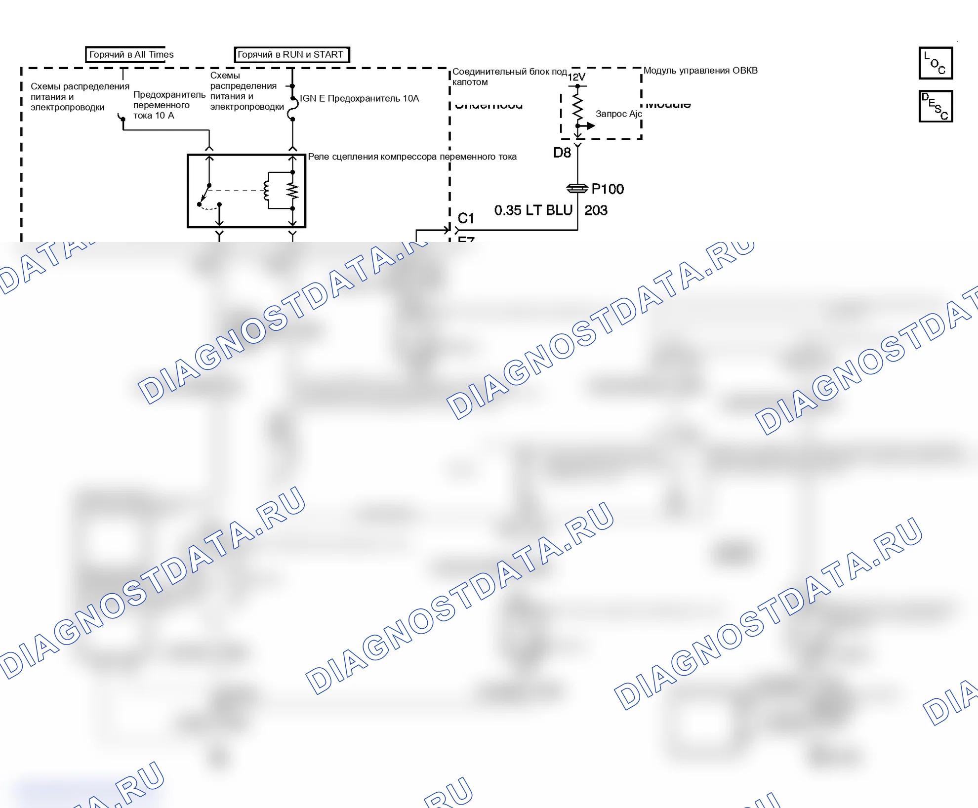 Рис. 3: Схема проводки ОВКВ (органы управления компрессором - все модели). GMC Sierra 3500 GMT800 early