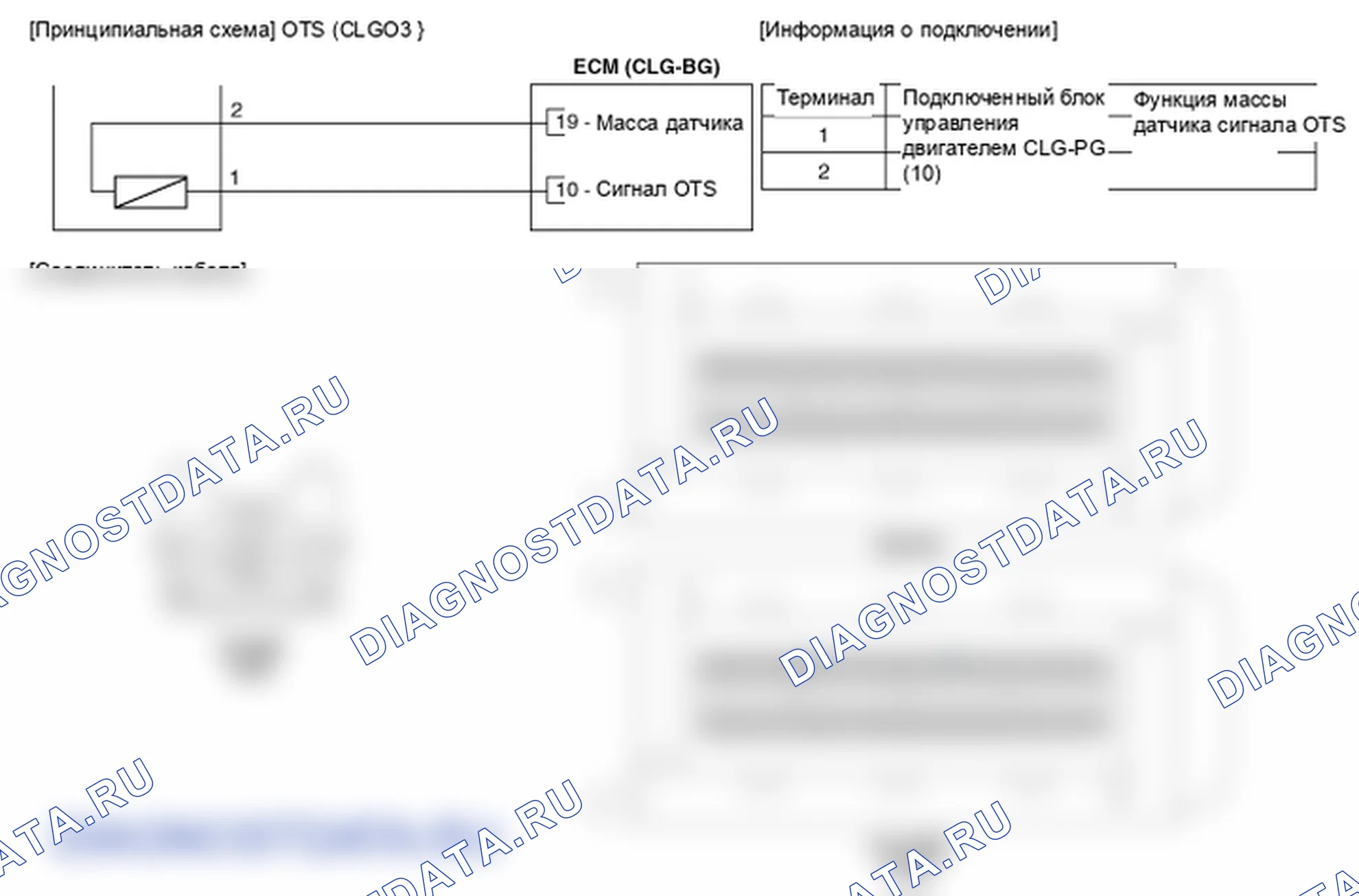 Фрагмент электросхемы: Датчик температуры масла CVVT (OTS). Hyundai Genesis(Bh)-U.S. I