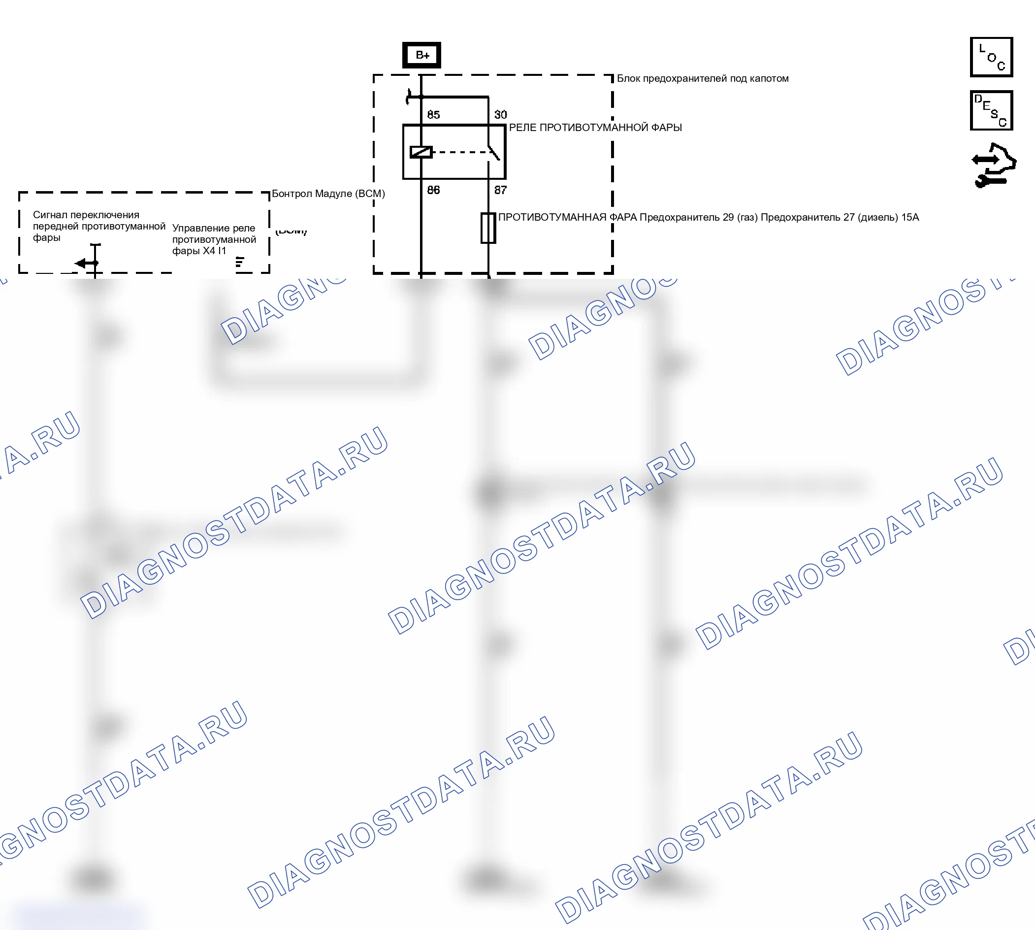 Рис. 4: Схема противотуманных фар. GMC Sierra 2500 HD 