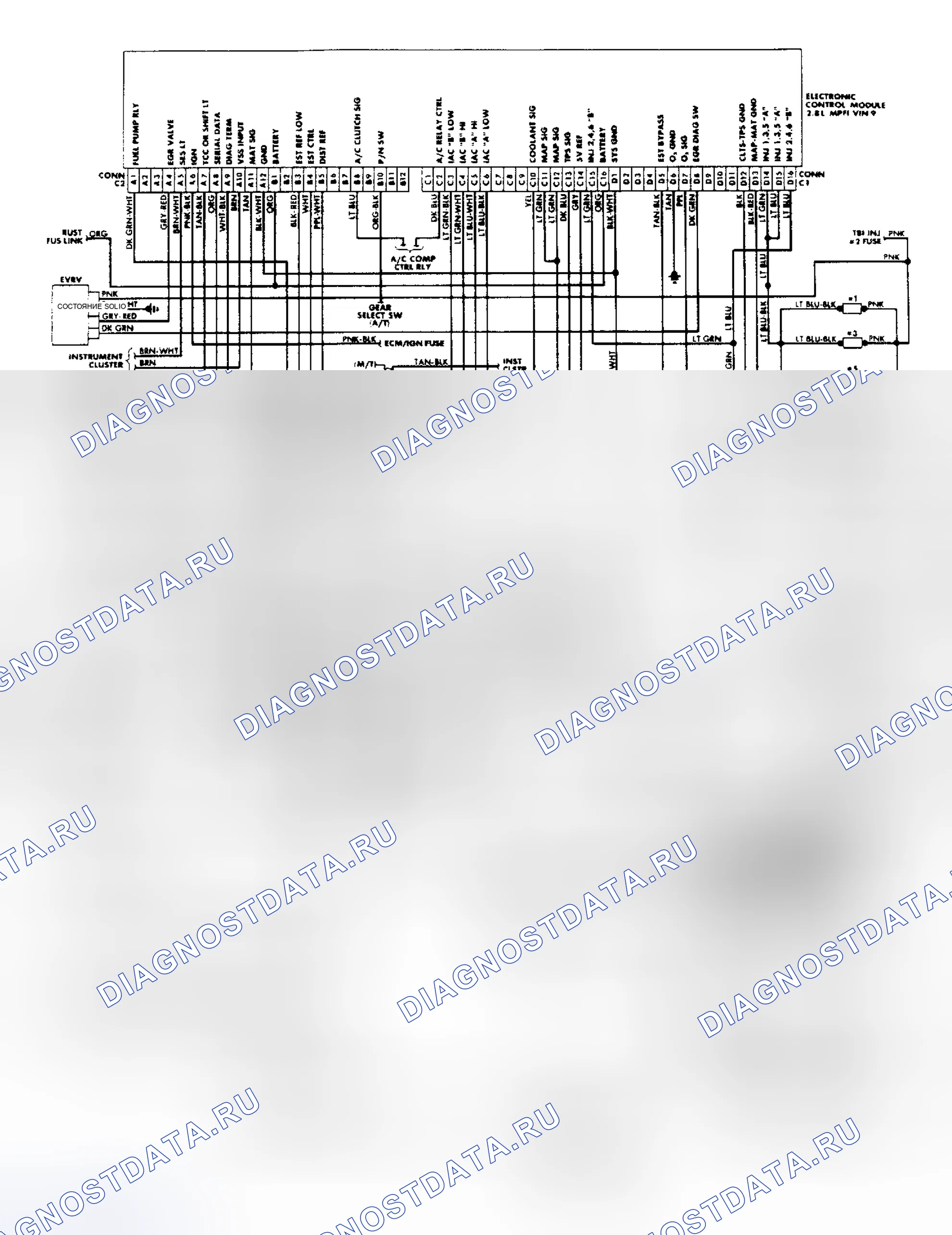Рис. 11: 1988 Схема подключения системы впрыска топлива Fiero 2.8L. Chevrolet Camaro III рестайлинг