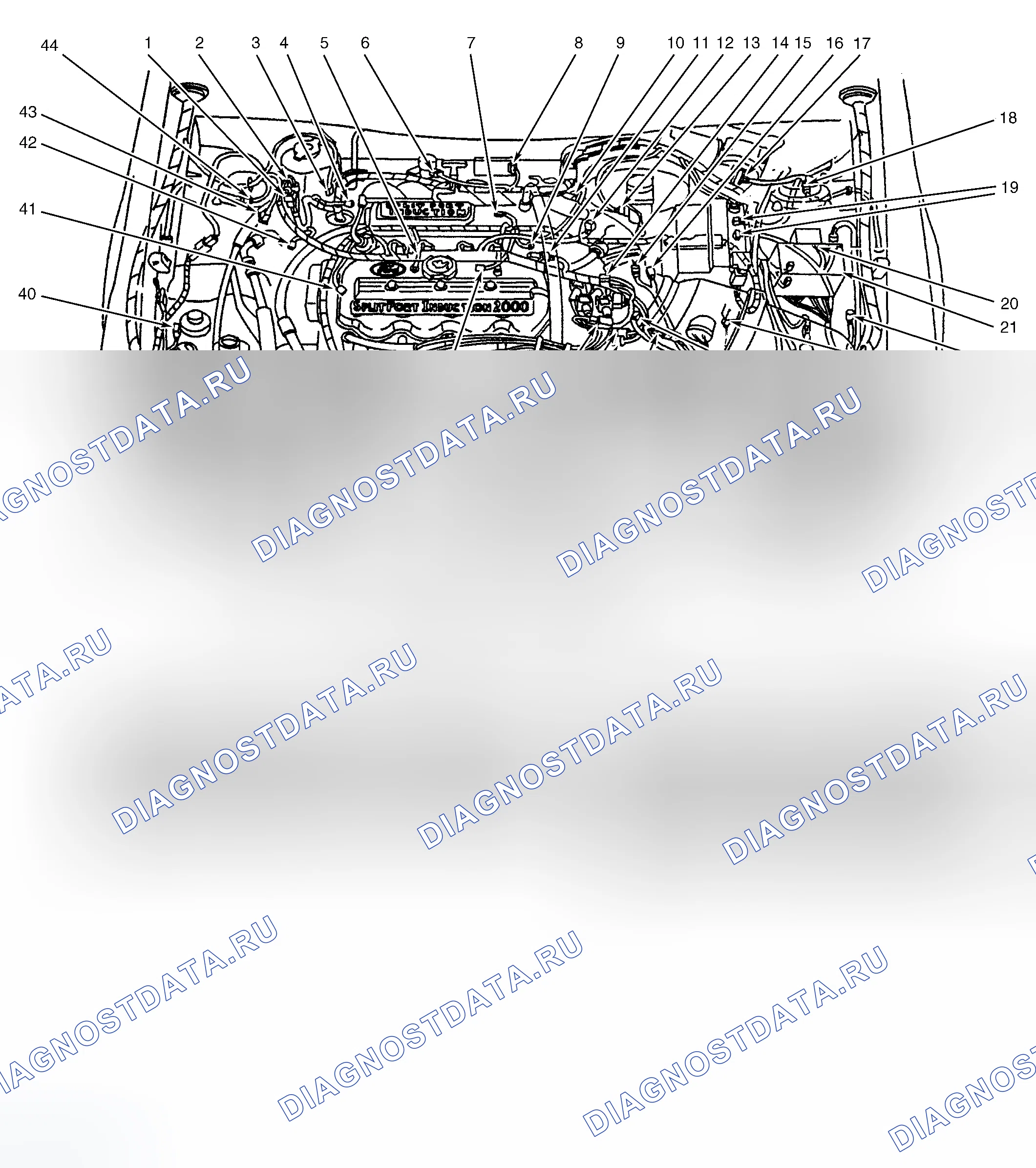 Рис. 1: Моторный отсек. Ford Escort ZX2 