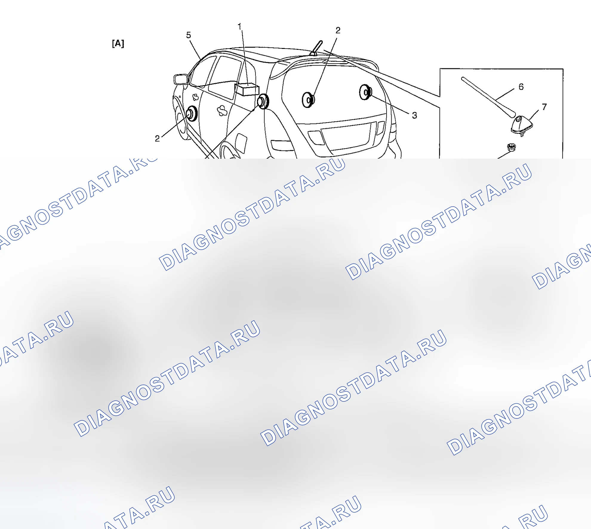 Рис. 4: Расположение компонентов аудиосистемы. Suzuki Aerio I