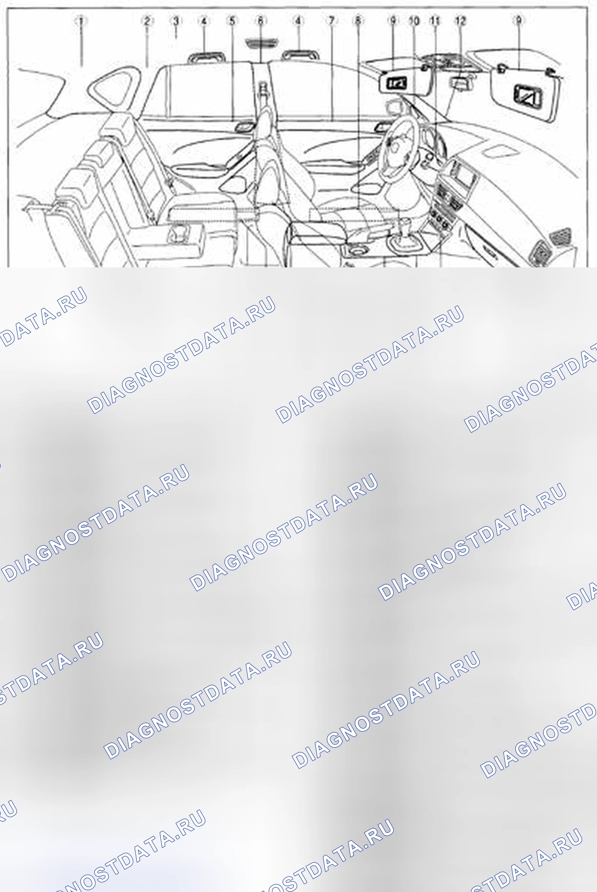 Рис. 2: Расположение компонентов внутренней отделки (2 из 3). Mazda CX-5 I