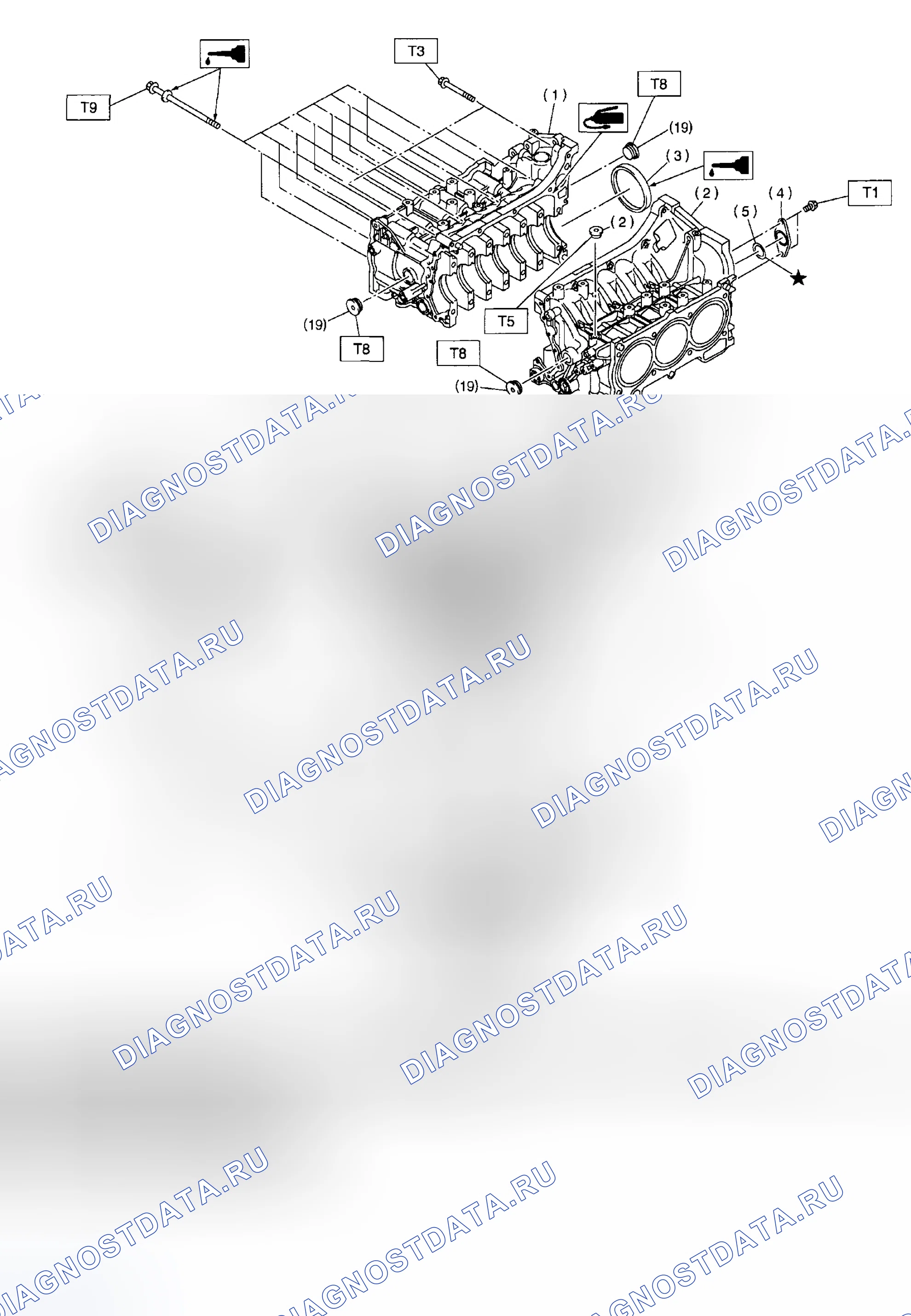 Рис. 30: Разнесенный вид блока цилиндров. Subaru Outback BH