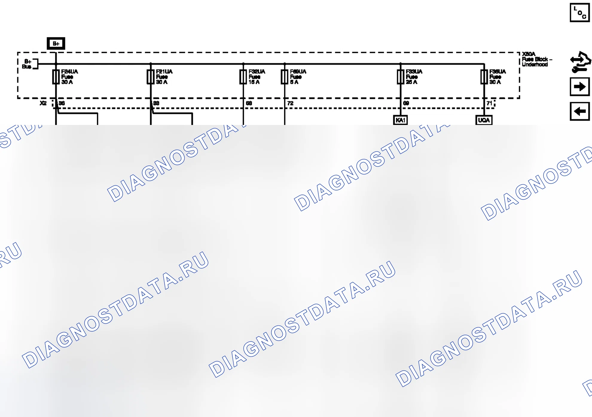 Рис. 23: Предохранители F21UA, F24UA, F32UA, F33UA, F35UA и F69UA. Buick LaCrosse II