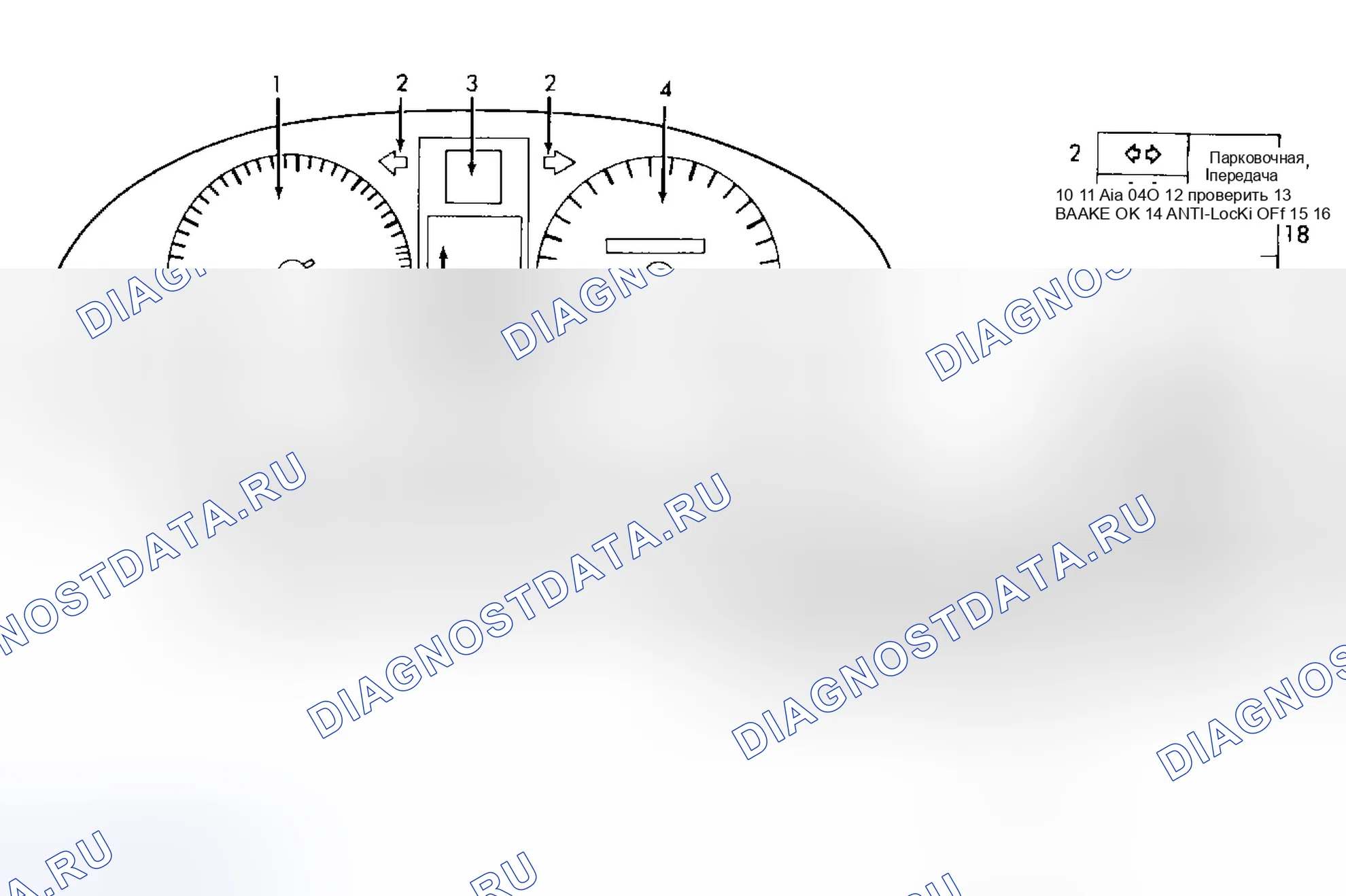Рис. 1: СЕРВИСНЫЙ ИНДИКАТОР И ПРЕДУПРЕЖДАЮЩИЕ ОГНИ. Audi 80 B4