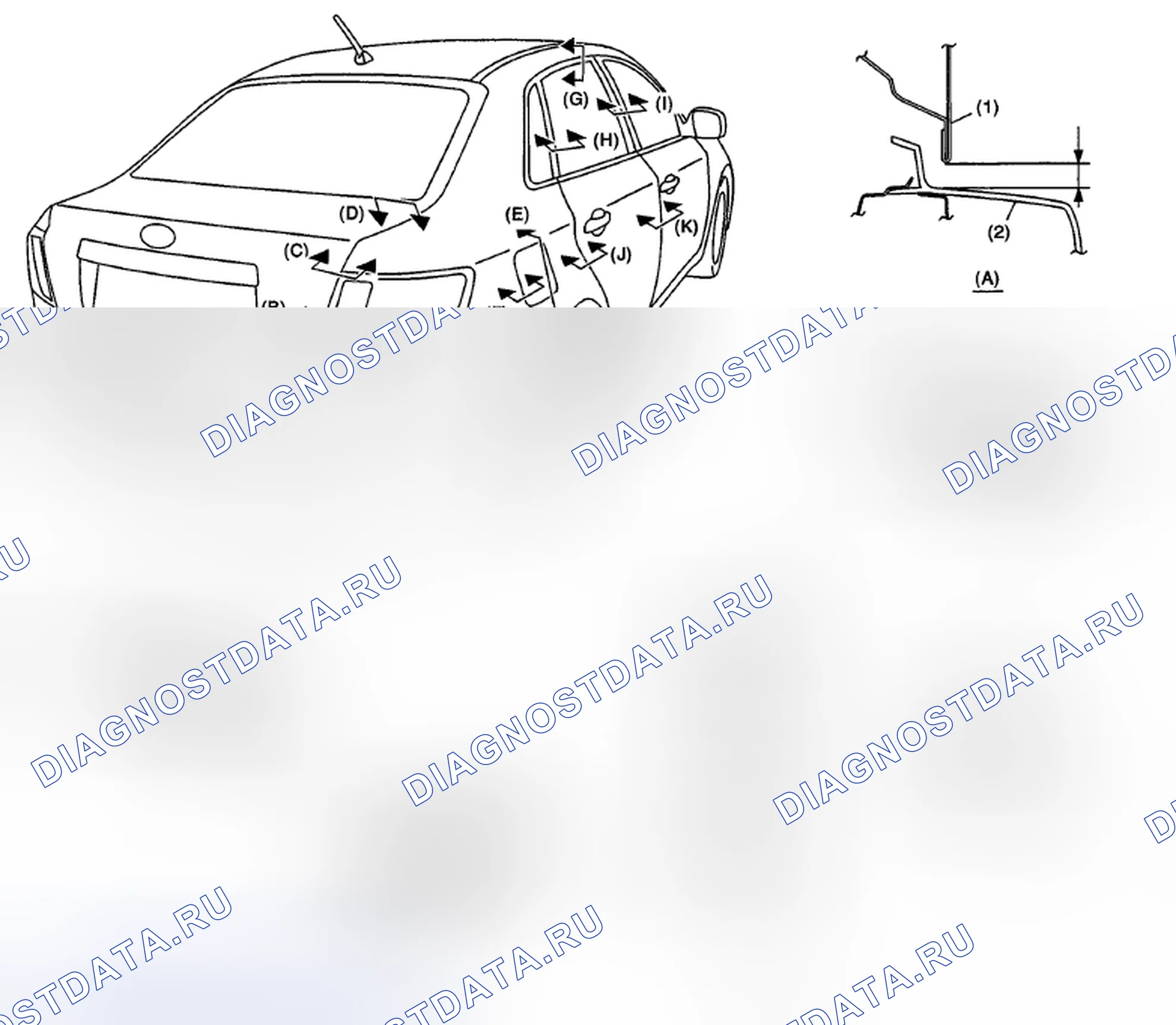 Рис. 75: ЗАДНЯЯ ЧАСТЬ (МОДЕЛЬ С 4 ДВЕРЯМИ). Subaru Impreza GH