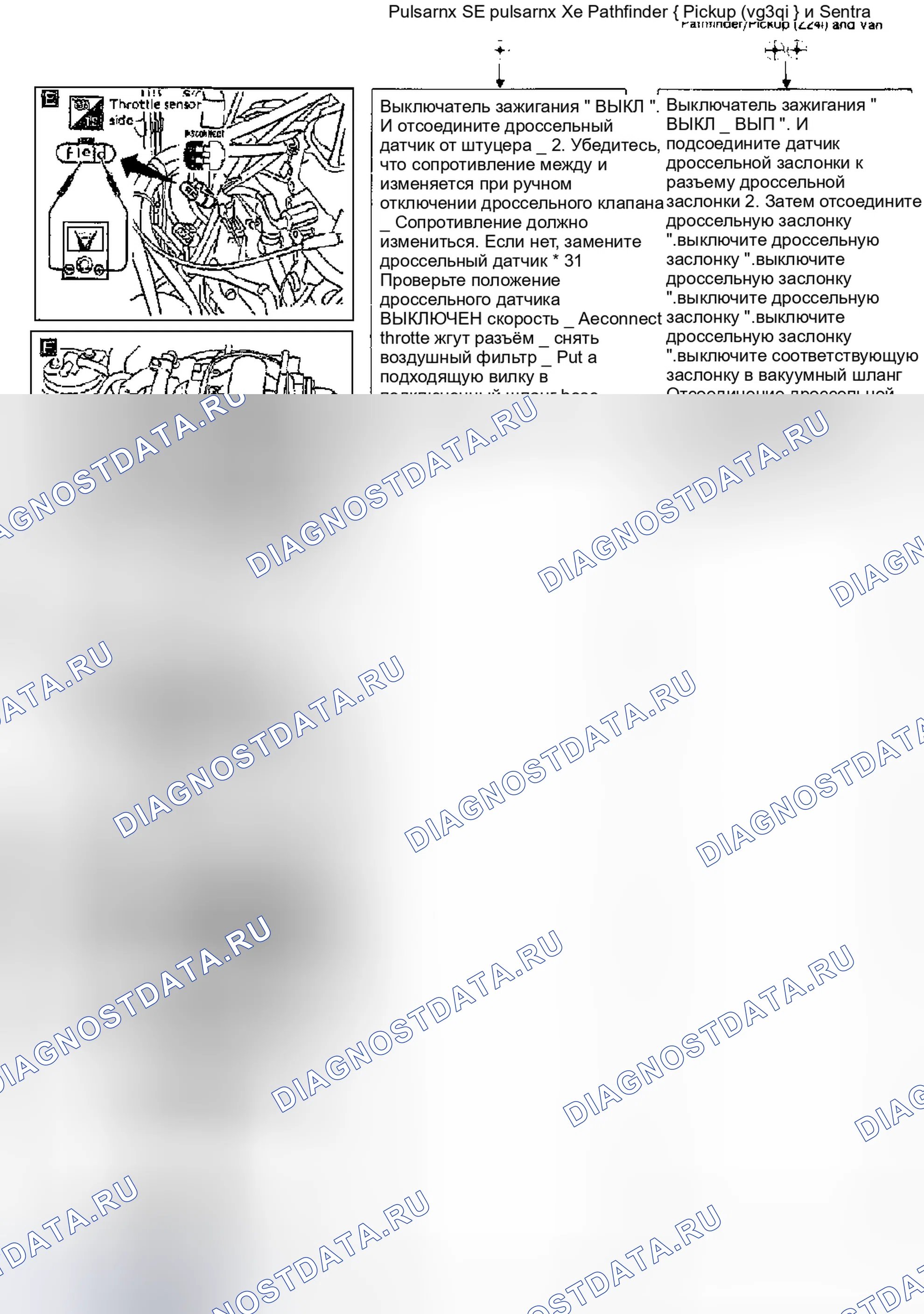 Рис. 50: Датчик положения дроссельной заслонки (Код 43) Тест O (2 из 2). Nissan Pulsar N13