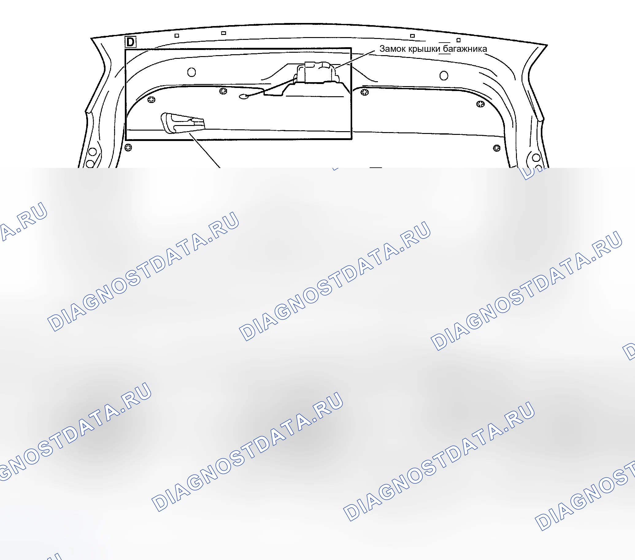 Рис. 67: Крышка багажника внутри рукоятки освобождения. Nissan Maxima A33