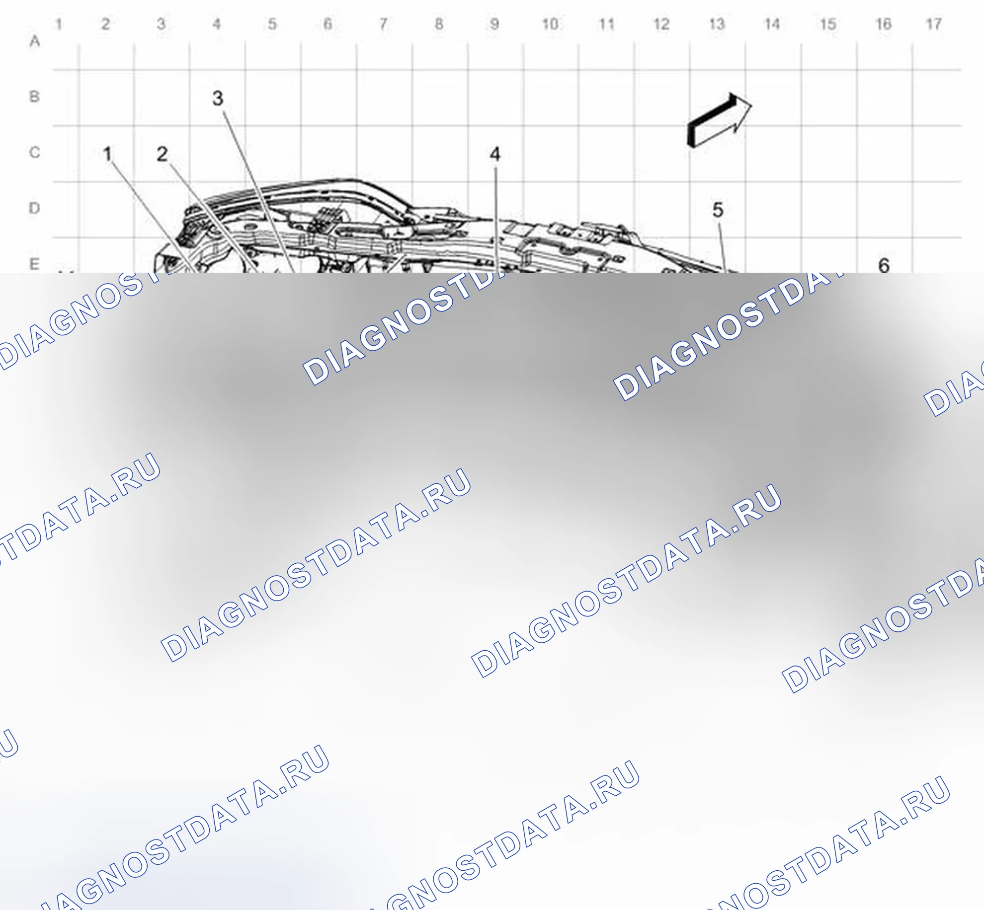 Рис. 23: Передняя лампа и передняя сторона маркера прокладки кабелей. Chevrolet Captiva I рестайлинг 2