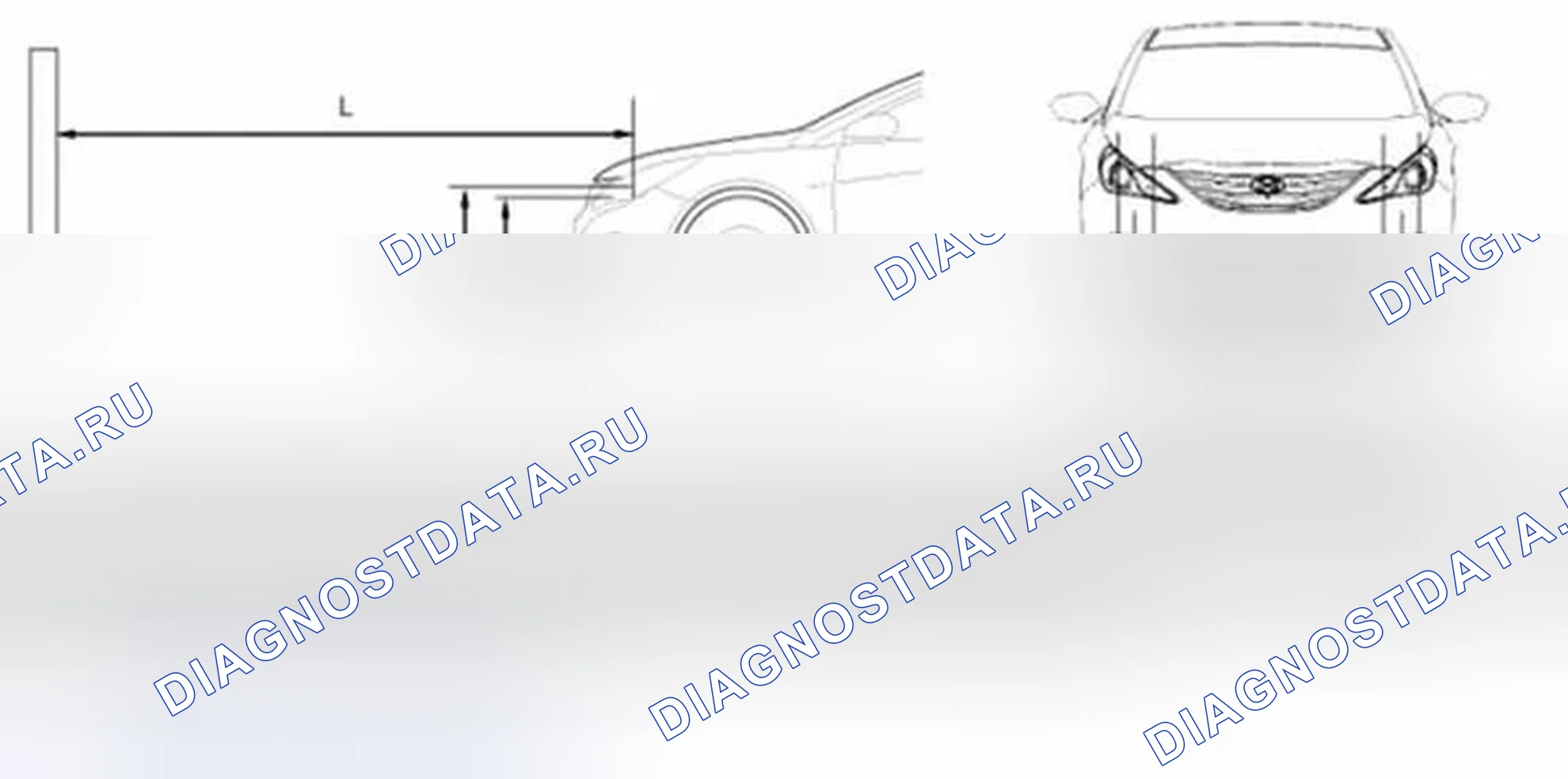 Рис. 243: Точка прицеливания фары и противотуманной фары. Hyundai Sonata VI
