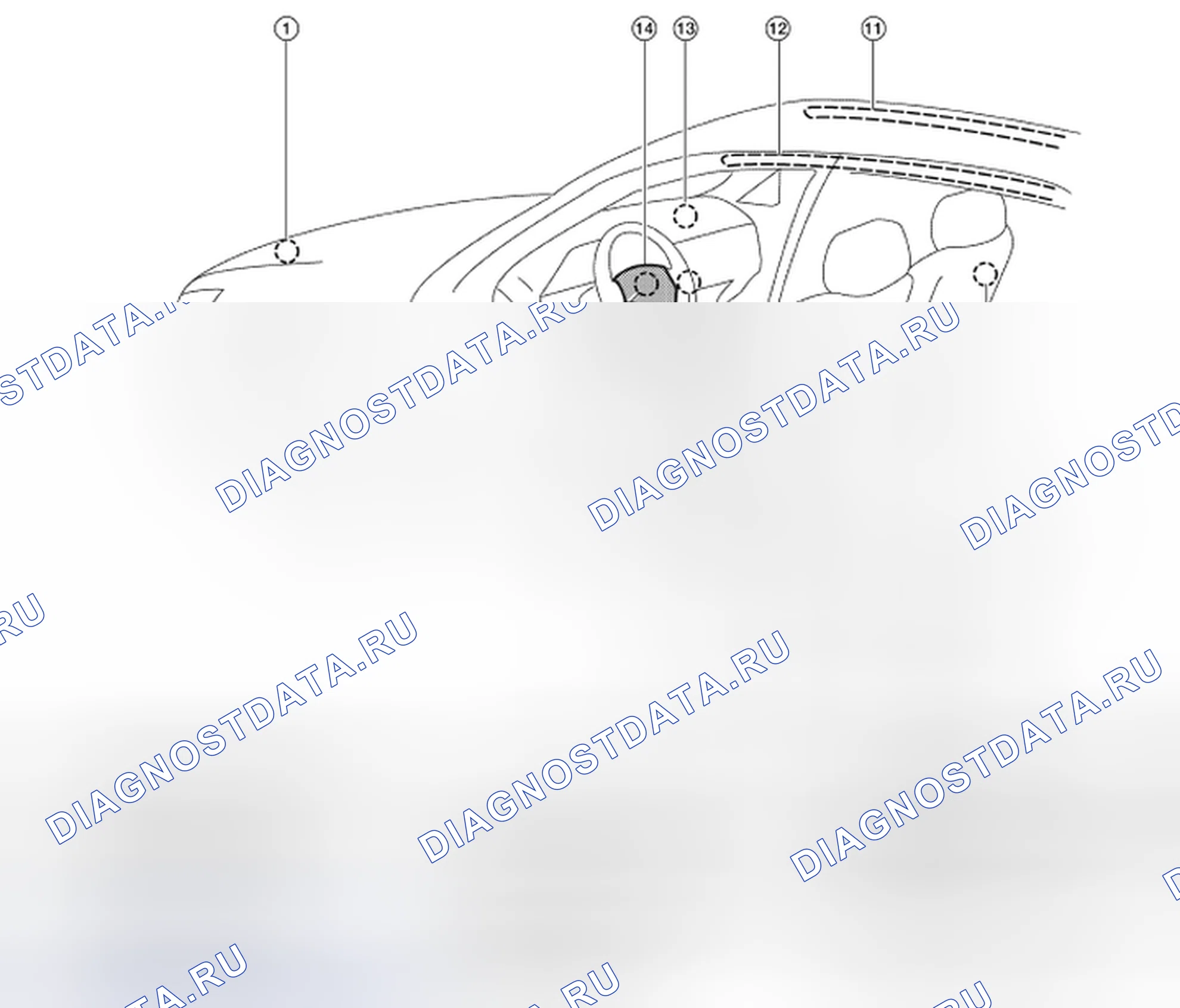 Рис. 42: Определение местоположения компонентов SRS. Nissan Sentra B16