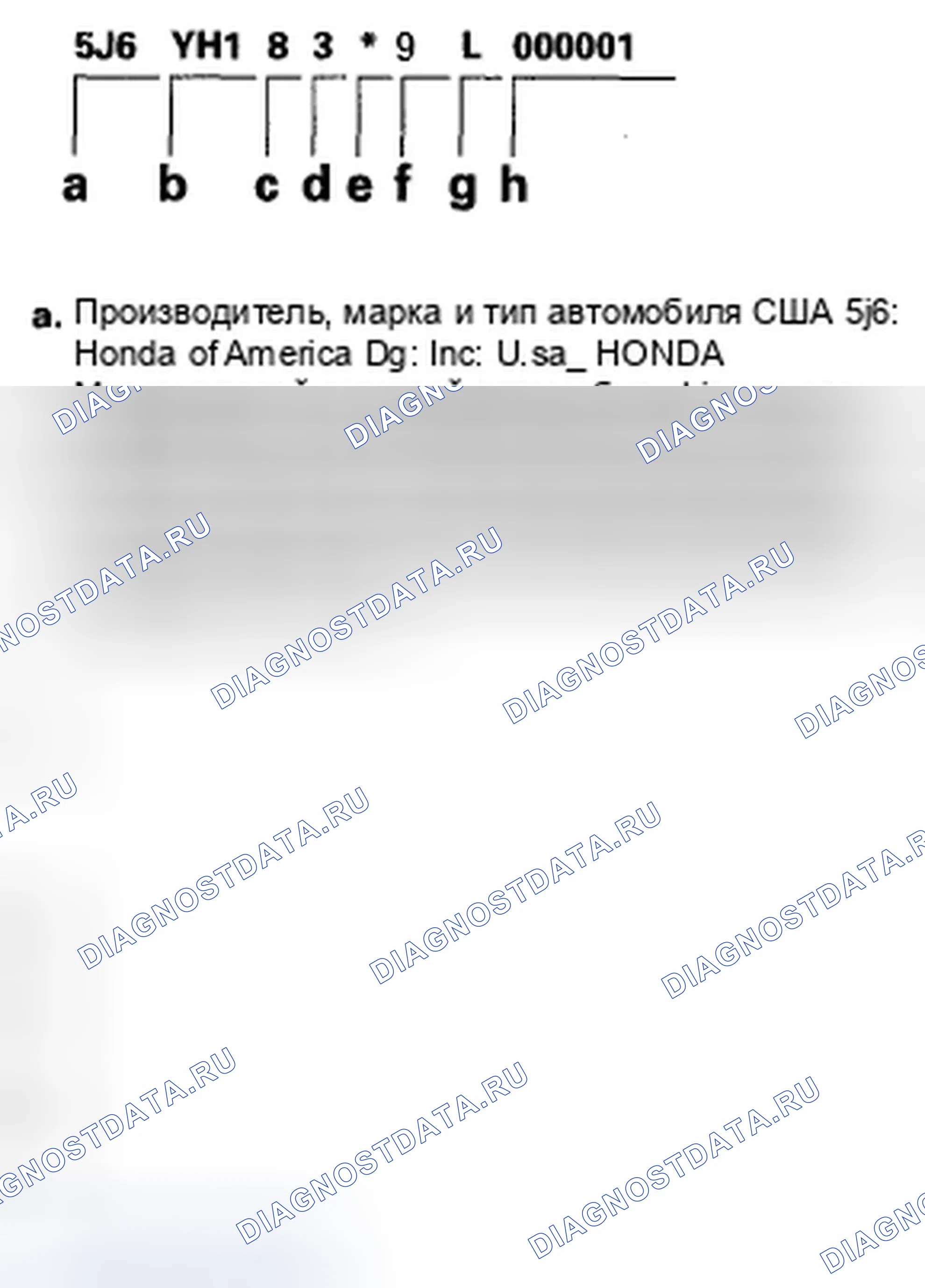 Рис. 9: Идентификационный номер транспортного средства. Honda Element YH2 рестайлинг 2