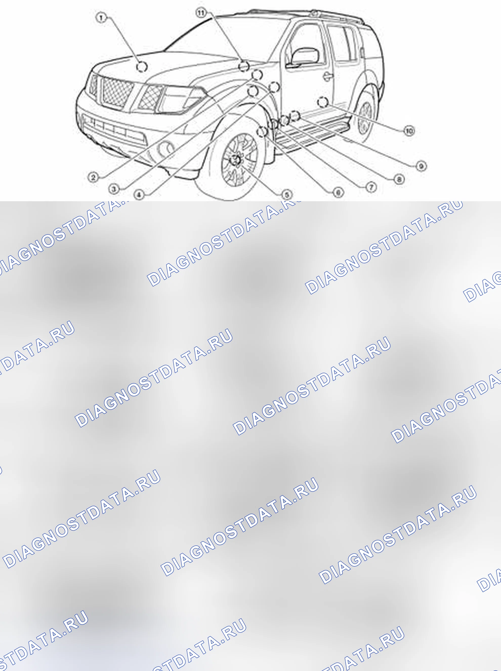 Рис. 318: Расположение компонентов. Nissan Pathfinder III рестайлинг