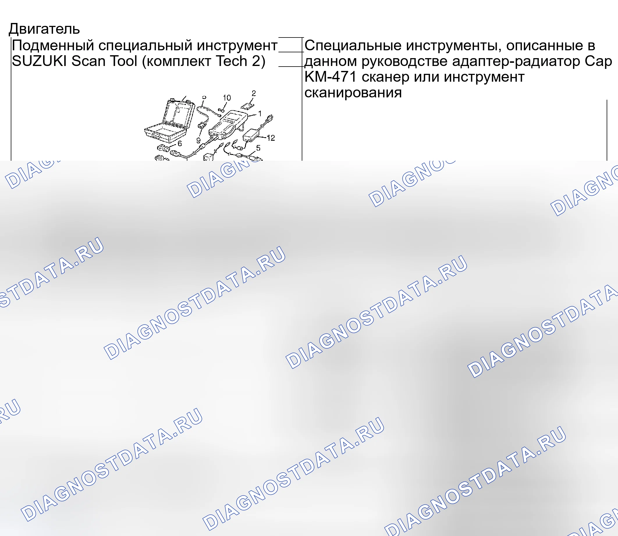 Рис. 12: Таблица специальных инструментов для замены. Suzuki Verona I