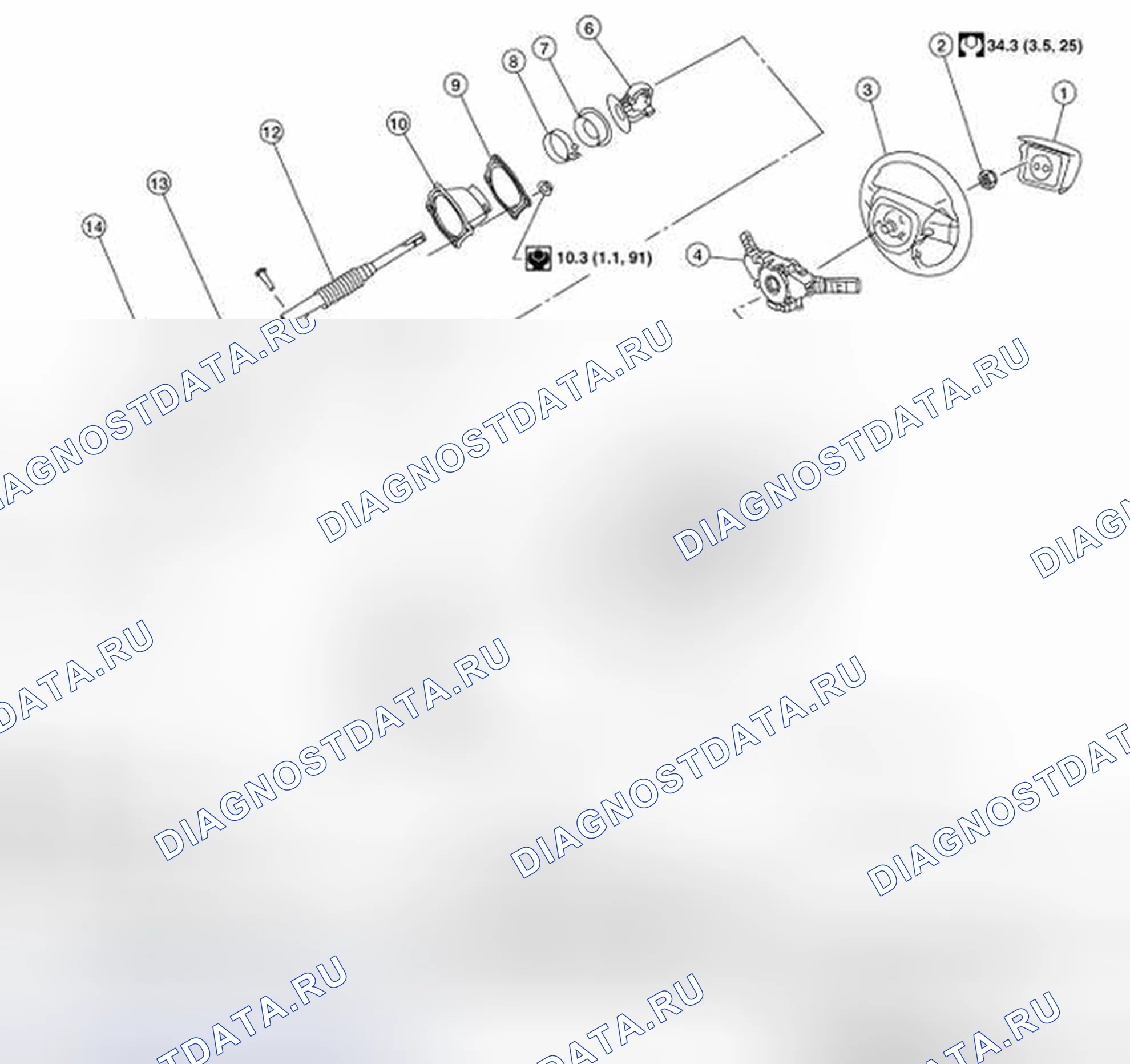Рис. 7: Снятие / установка рулевой колонки. Nissan Frontier D40