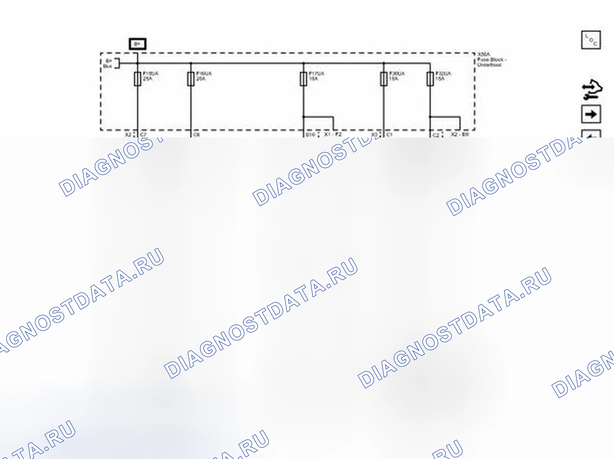 Рис. 56: Предохранители F15UA, F16UA, F17UA, F30UA и F32UA (Lwe). Chevrolet Sonic I