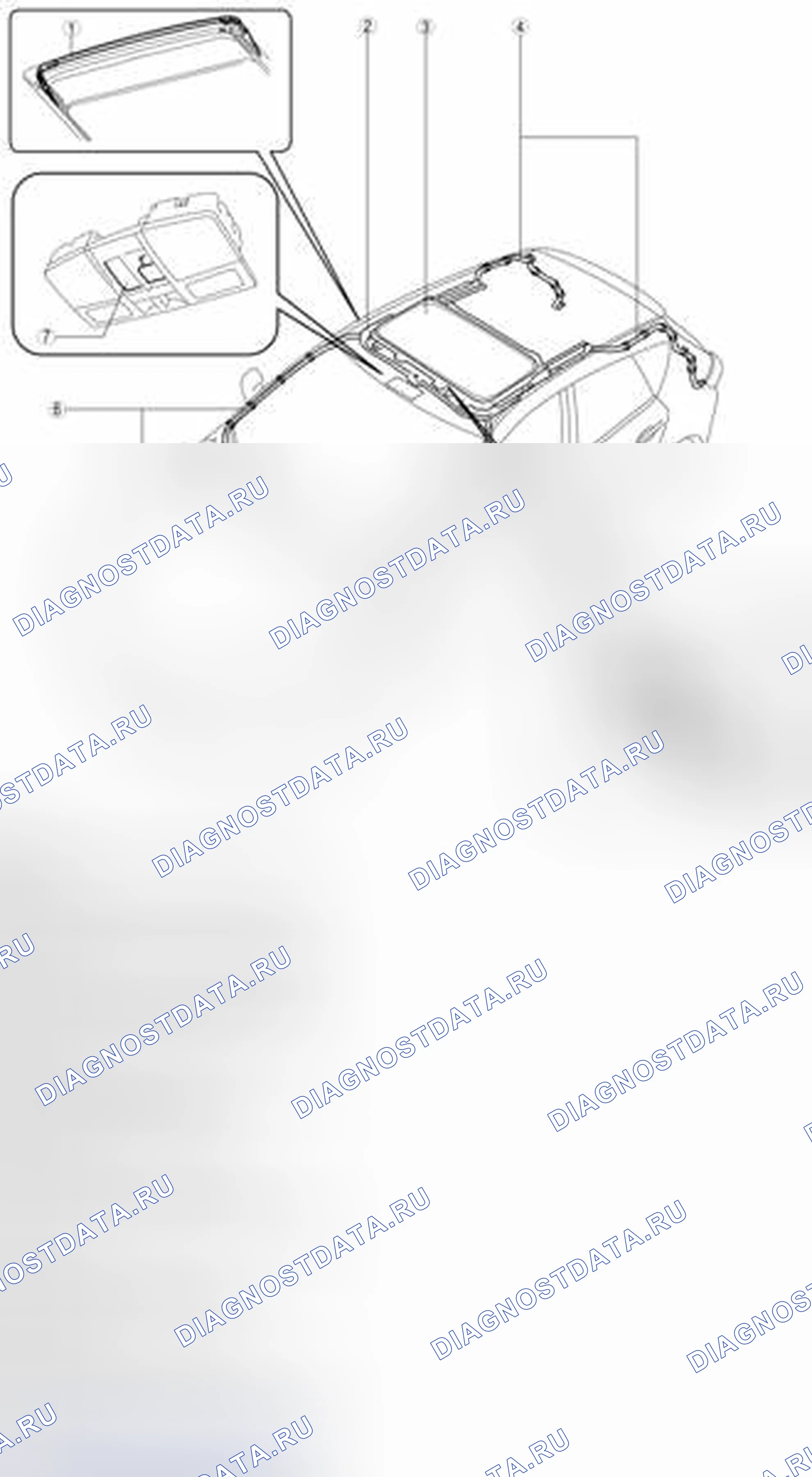 Рис. 1: Идентификация компонентов, связанных с люком. Mazda 3 BL рестайлинг