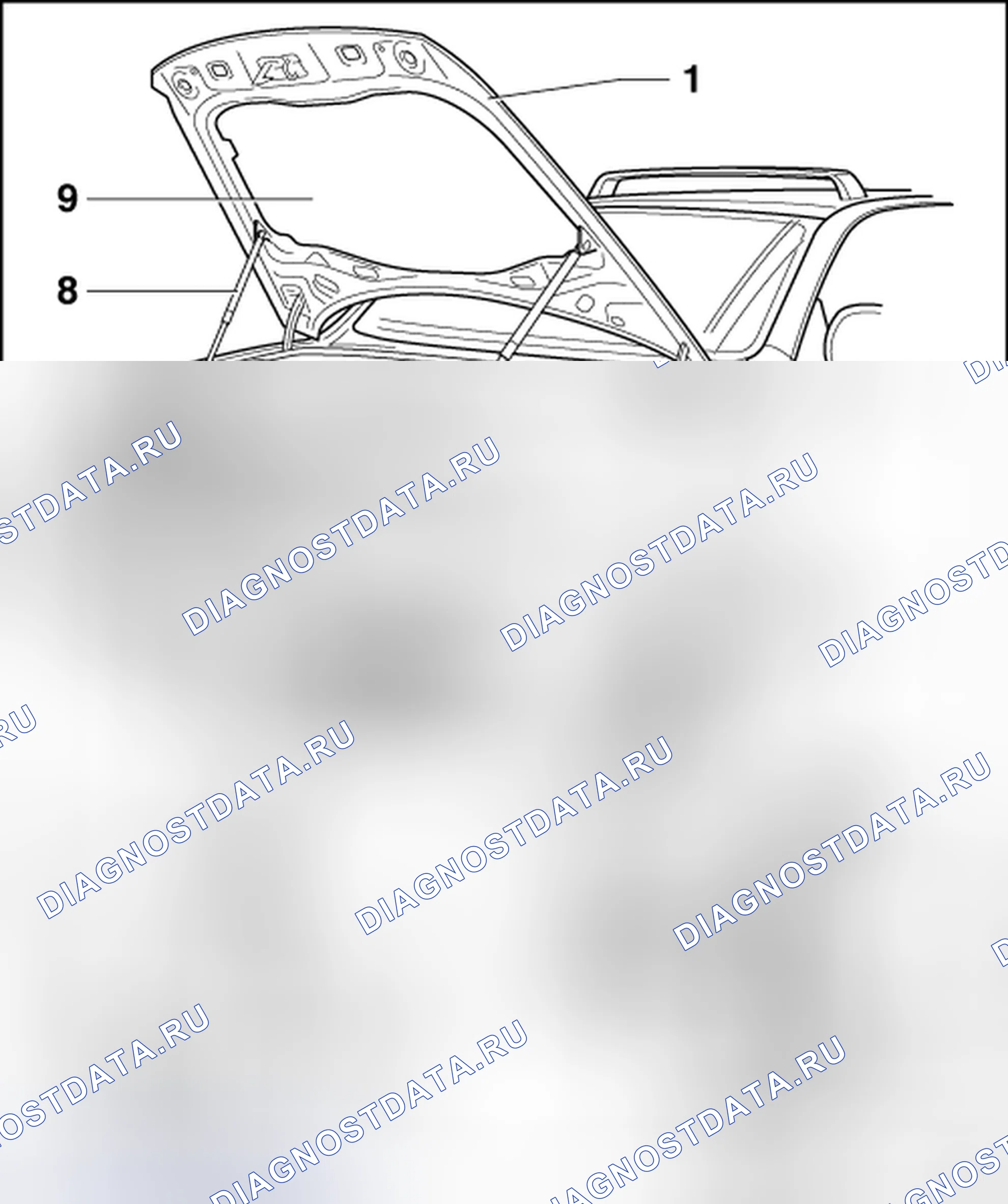 Рис. 339: ОБЗОР КАПОТА В СБОРЕ. Volkswagen Touareg I